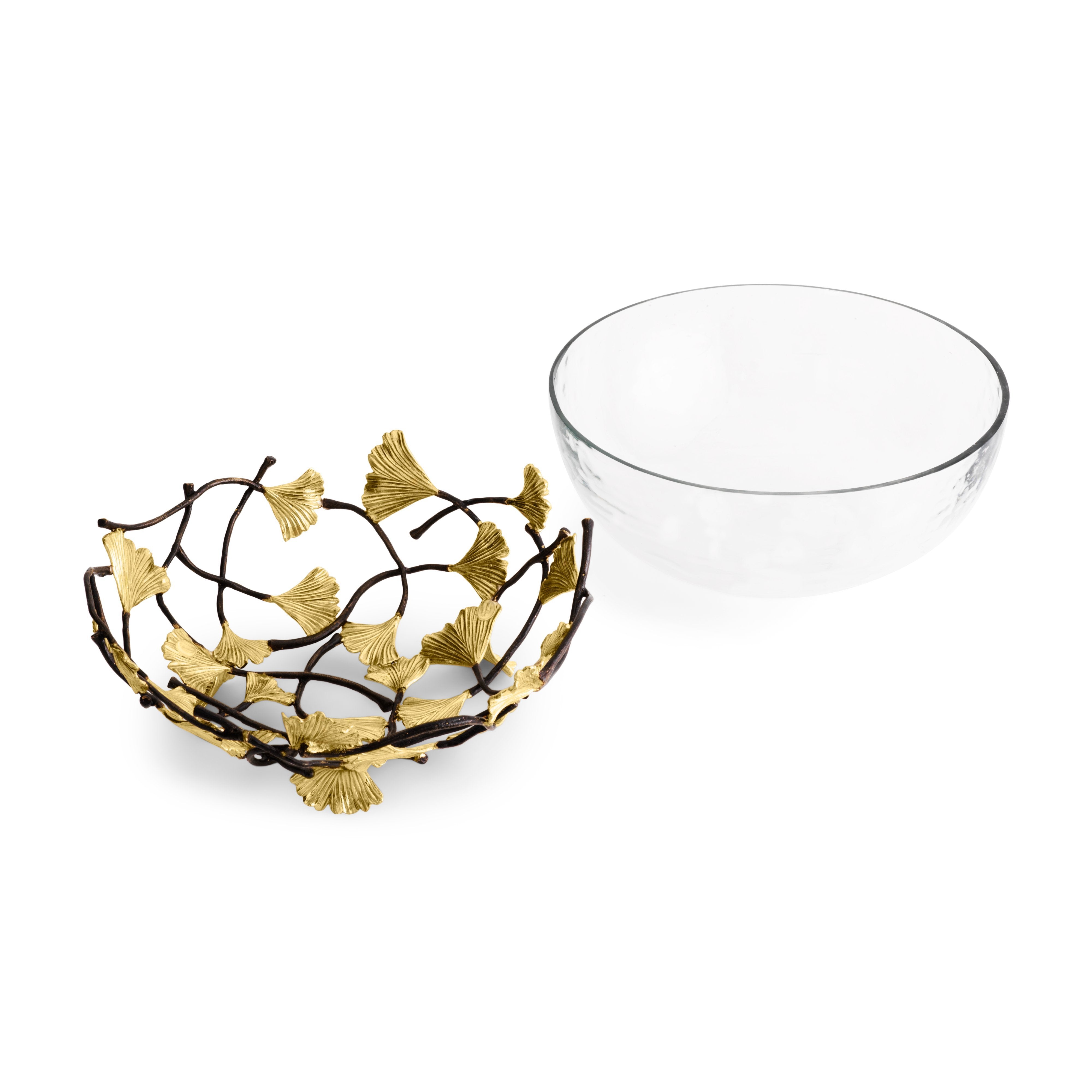 Premium Golden Ginkgo Medium Glass Bowl - Elegant Serving Dish for Salads, Desserts & Home Decor - Perfect for Parties, Dining & Gifts