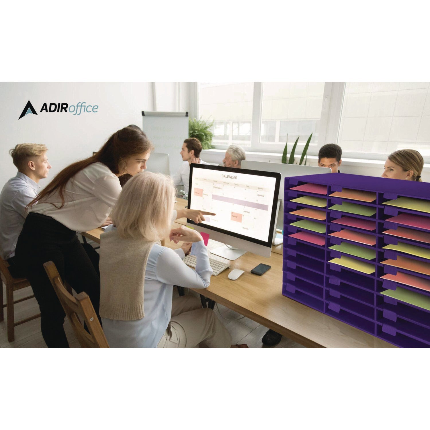 AdirOffice File Organizer with 30 Sections - Letter Size Hanging File Folder Holder (32 x 13 x 21 Inches) - Purple Classroom Literature Organizer for Teachers, Students & Office Use