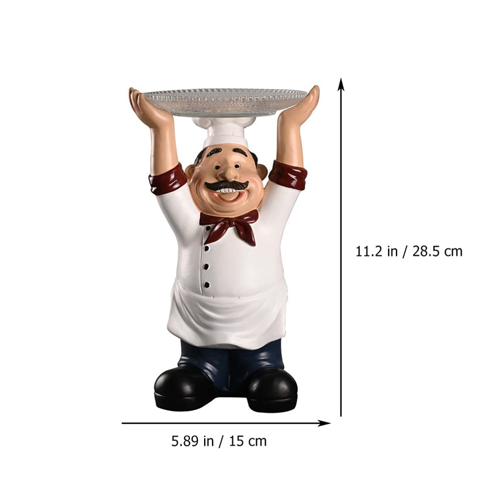 Cabilock French Chef Figurine Holding Plates Statue - Kitchen Table Centerpiece, Countertop Ornament for Restaurant, Cafe, Bar Decor, Ring Holder Dish, Perfect for Home, Kitchen, and Dining Room Decoration