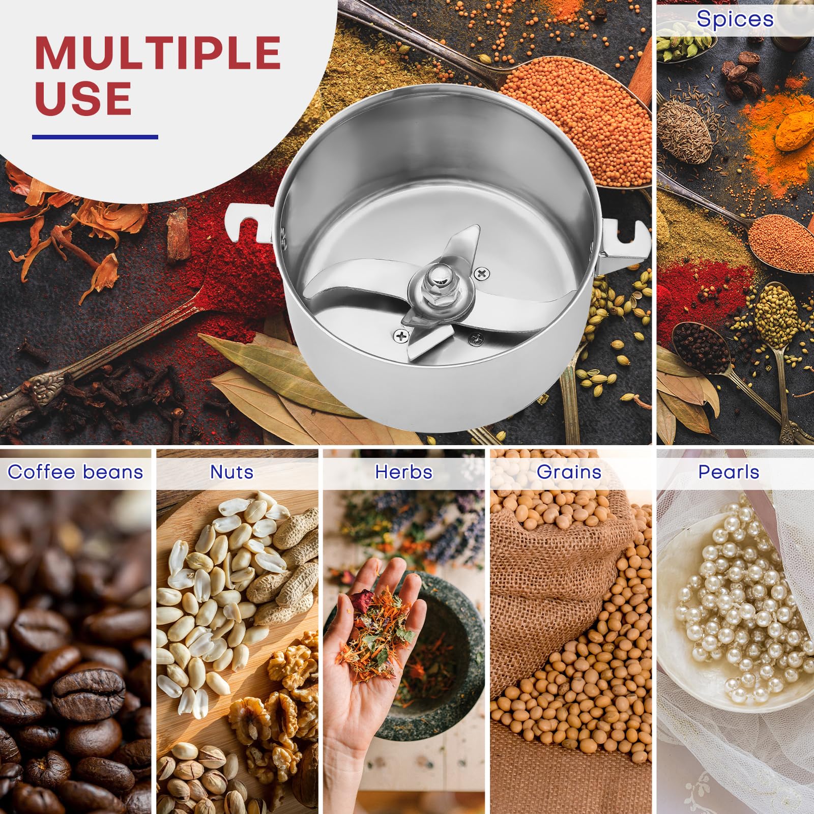 750W High-Speed Electric Grain Mill Grinder - 150g Capacity, 28000 RPM, 70-300 Mesh Stainless Steel - Commercial Grade for Coffee Beans, Spices, Herbs, Pepper - Perfect for Home Kitchens & Coffee Shops