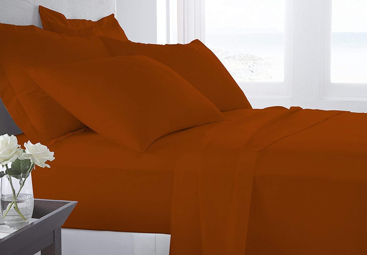 7-Piece Organic Cotton 600 Thread Count Luxury Bed Sheet Set - Queen Size (1 Flat Sheet, 1 Fitted Sheet with 17