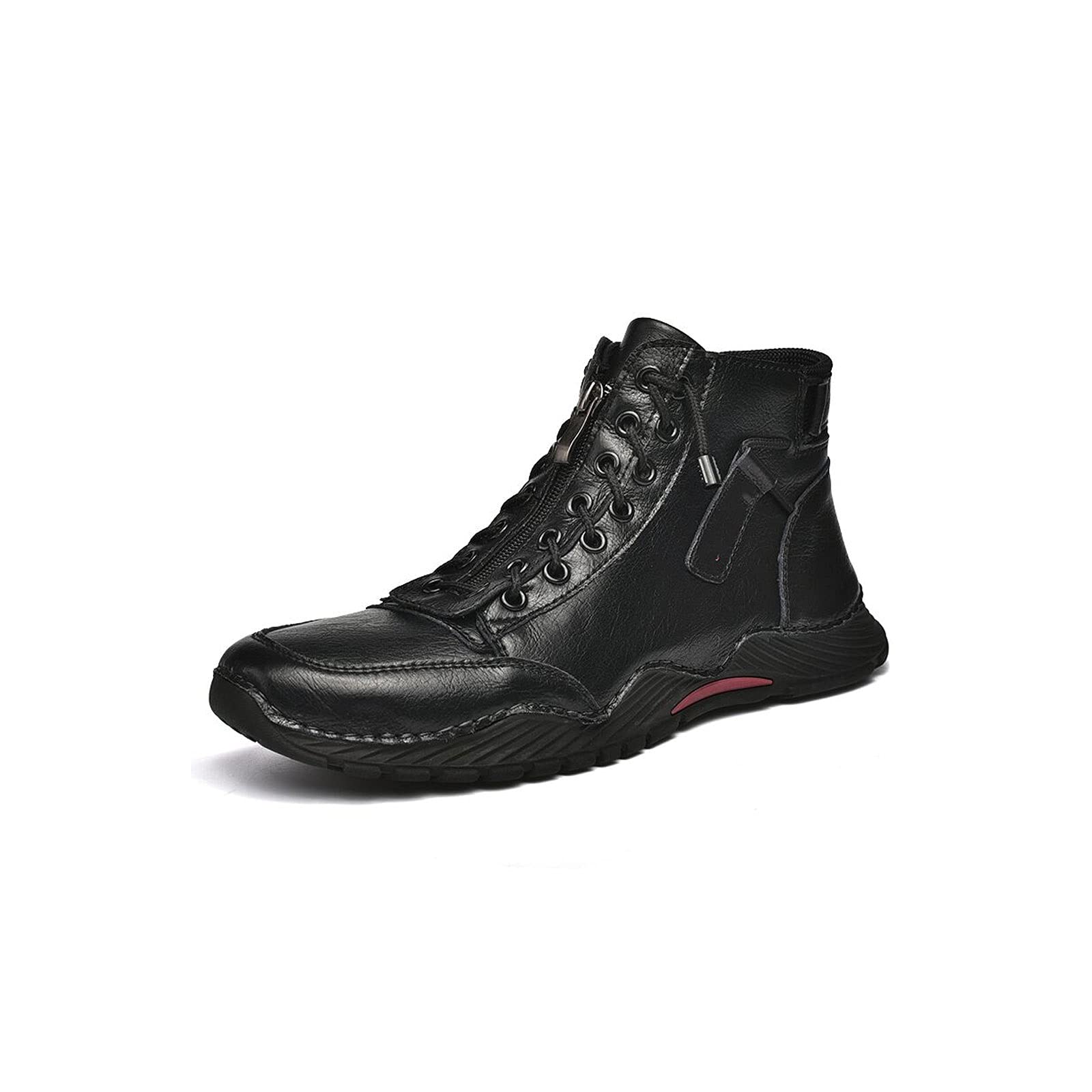 WangchngqingMX Men's Genuine Leather Winter Boots - Waterproof Snow Boots with Plush Lining, Non-Slip Sole for Outdoor, Motorcycle & Casual Wear (Black, Size 11) - Perfect for Snowy Weather, Hiking & Cold Climate Activities