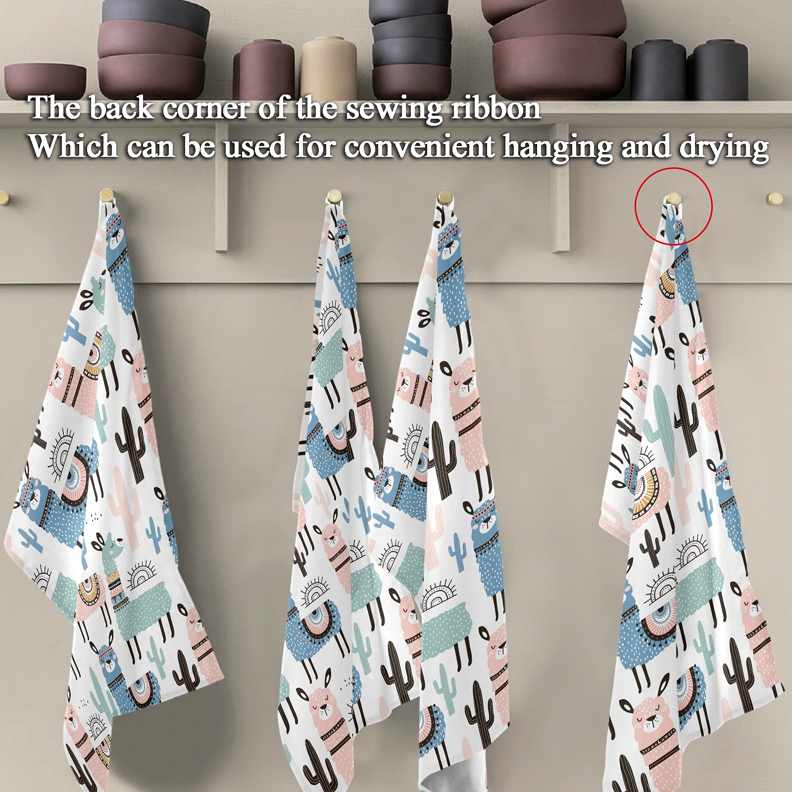 Naanle Ethnic Cactus Llama Print Kitchen Towels - 1 Pack Reusable Absorbent Dish Cloths, Fast Drying Hand & Tea Towels (28x18 Inches) - Perfect for Dish Drying, Bar Cleaning & Household Use
