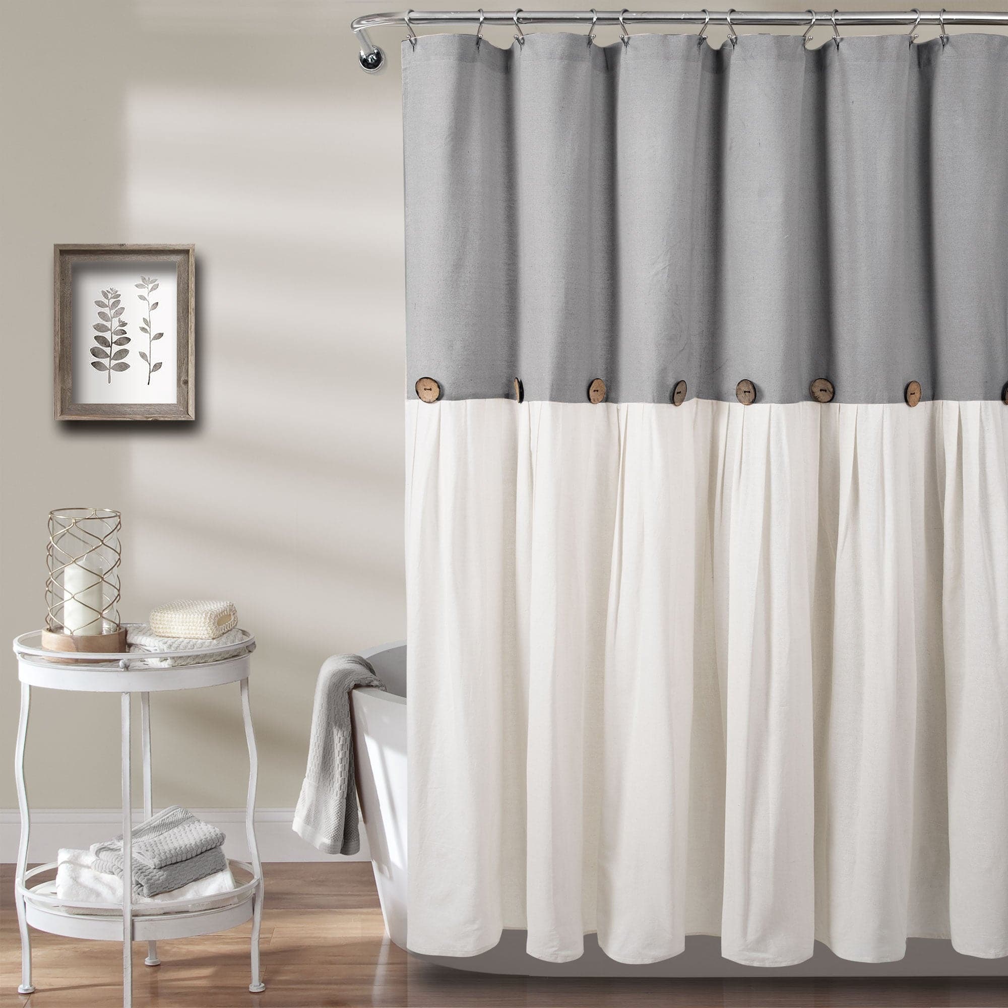 Linen Button Shower Curtain - Waterproof Bathroom Decor with Rustic Farmhouse Style for Modern Homes | Perfect for Bathrooms, Guest Rooms & Coastal Retreats