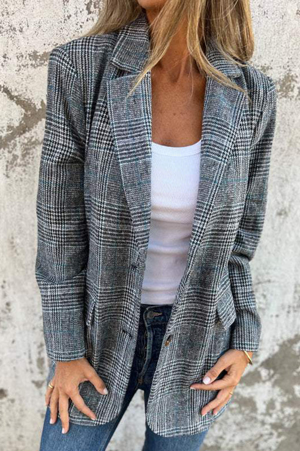 Stylish Retro Houndstooth Lapel Casual Blazer for Men - Vintage Checkered Pattern Jacket for Office, Party & Date Night Outfits