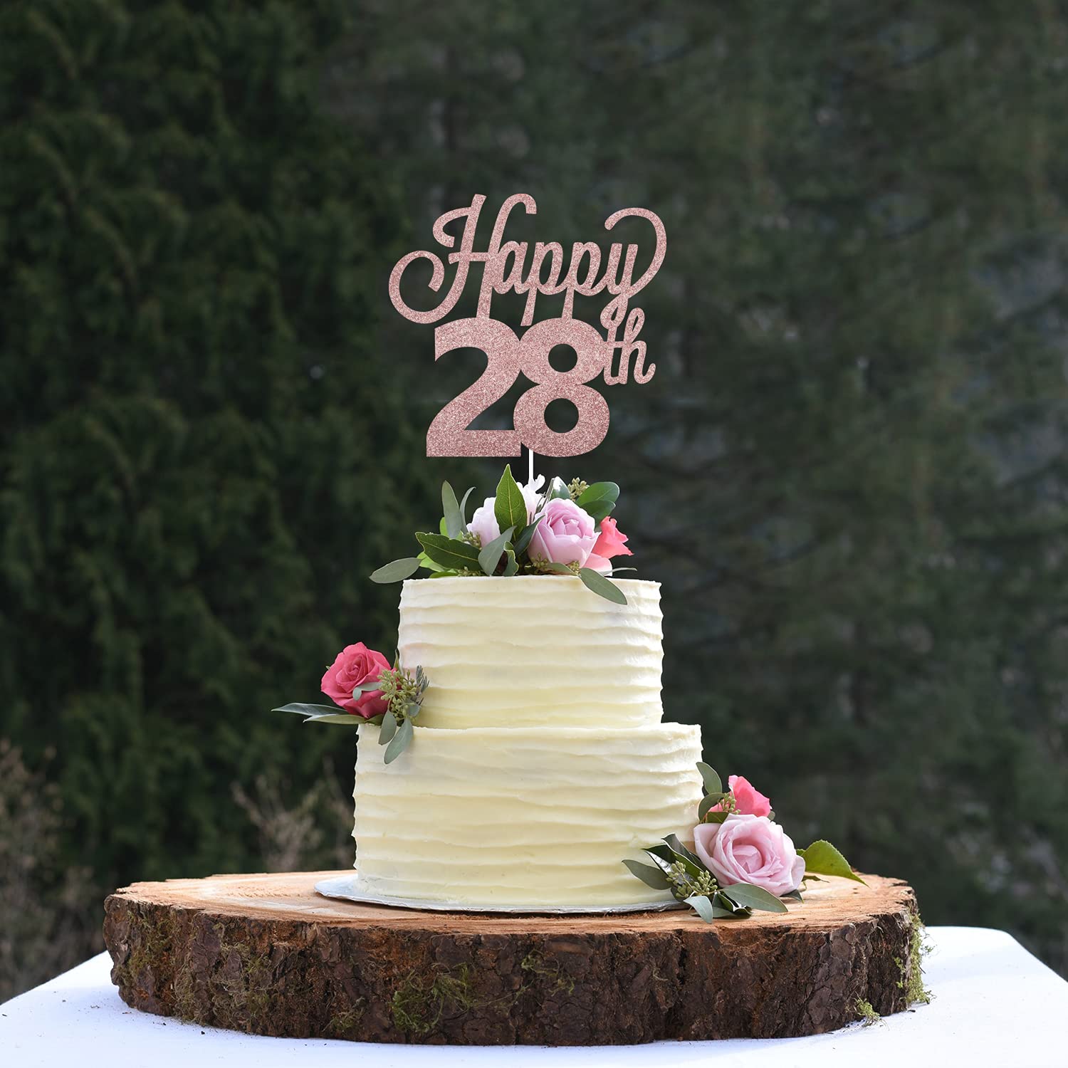 LINGTEER Happy 28th Birthday Cake Topper - Cheers to 28 Years Old Party Decor, Gold Foil Cake Centerpiece for Anniversary Celebration - Perfect for Birthday Parties, Milestone Events & Photo Backdrops