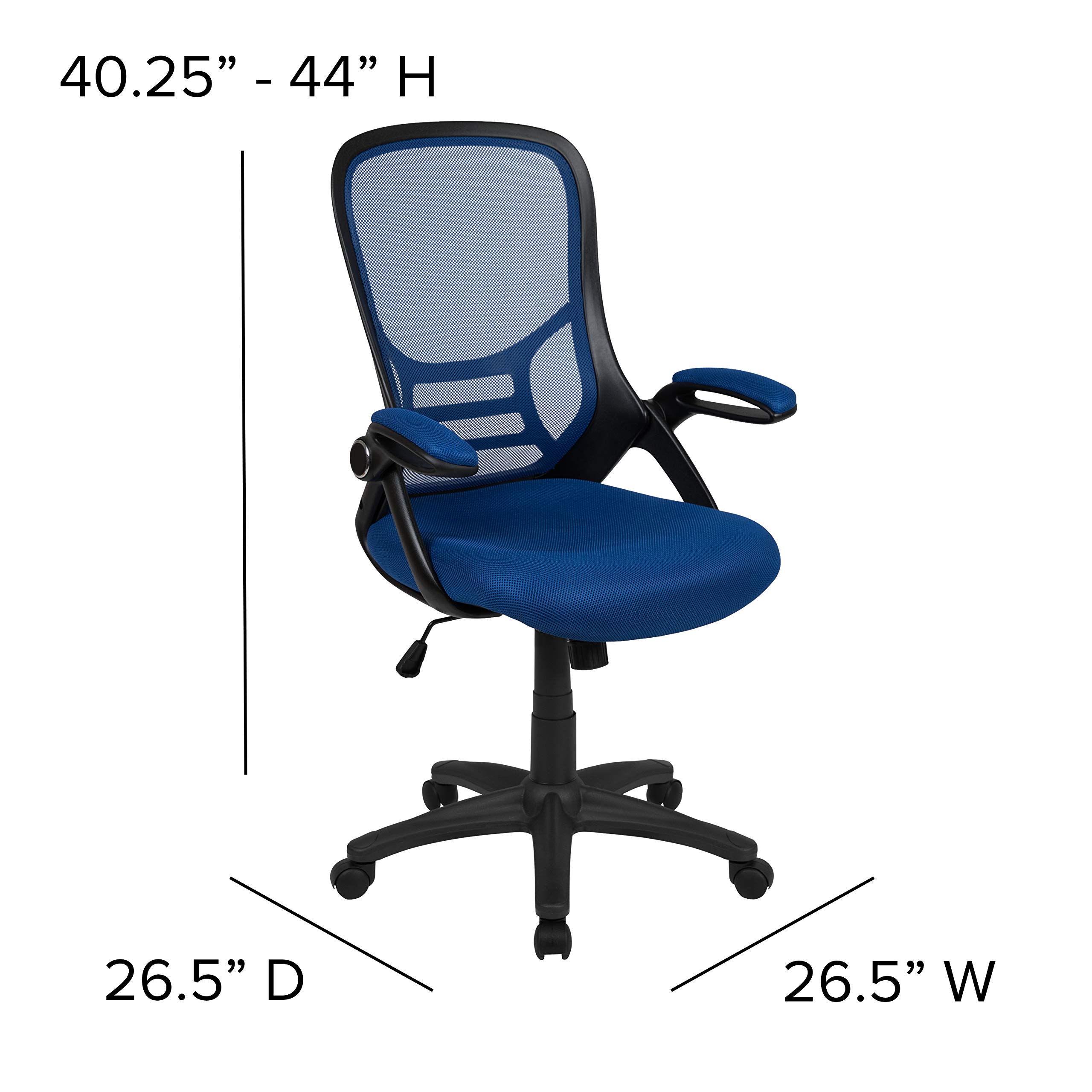 Ergonomic High Back Office Chair with Blue Mesh & Black Frame - Flip-Up Arms for Comfort & Support - Perfect for Home Office, Gaming & Workspaces