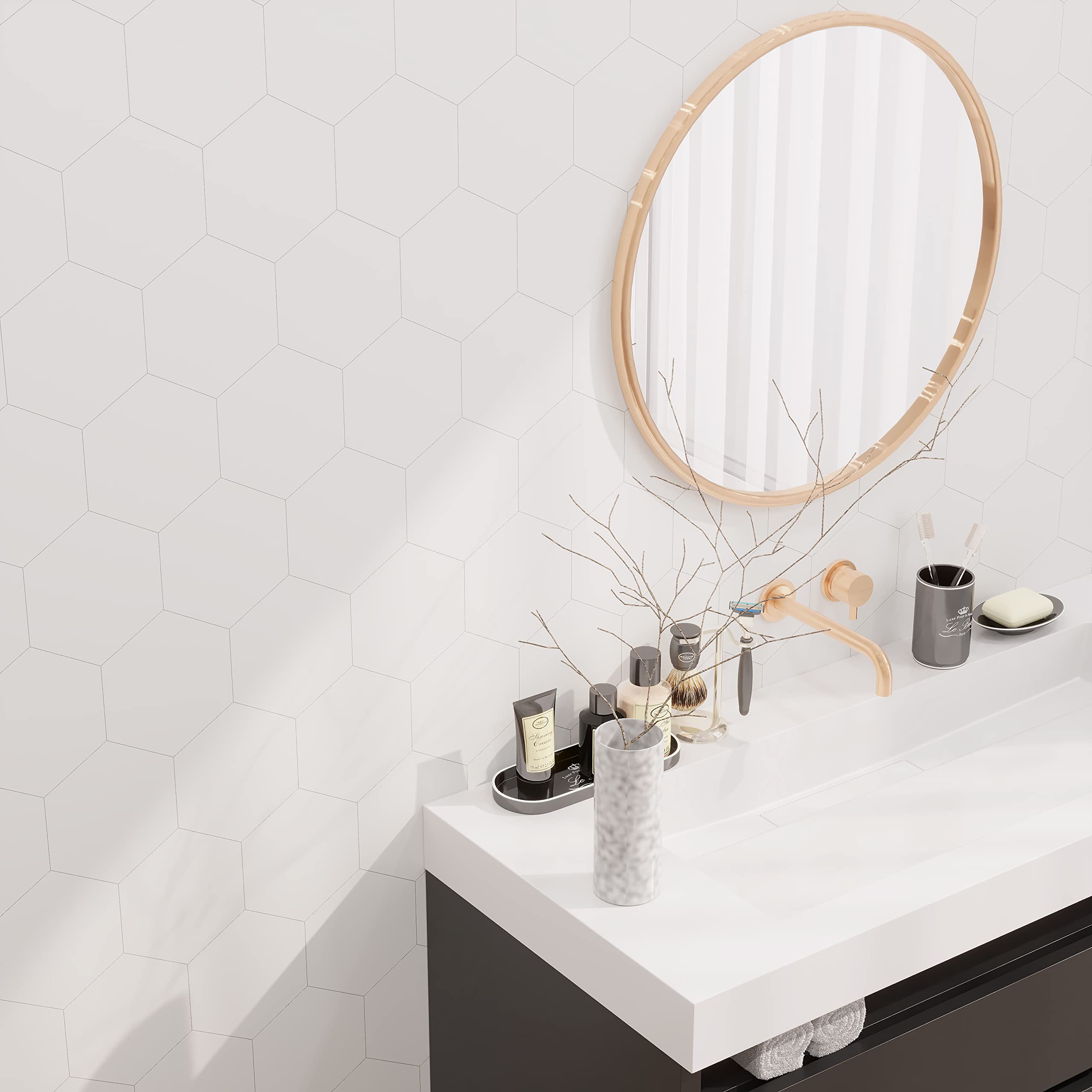 Avant Decor 8-Pack Stone Composite Hexagon Peel & Stick Tiles - Easy DIY Kitchen Backsplash