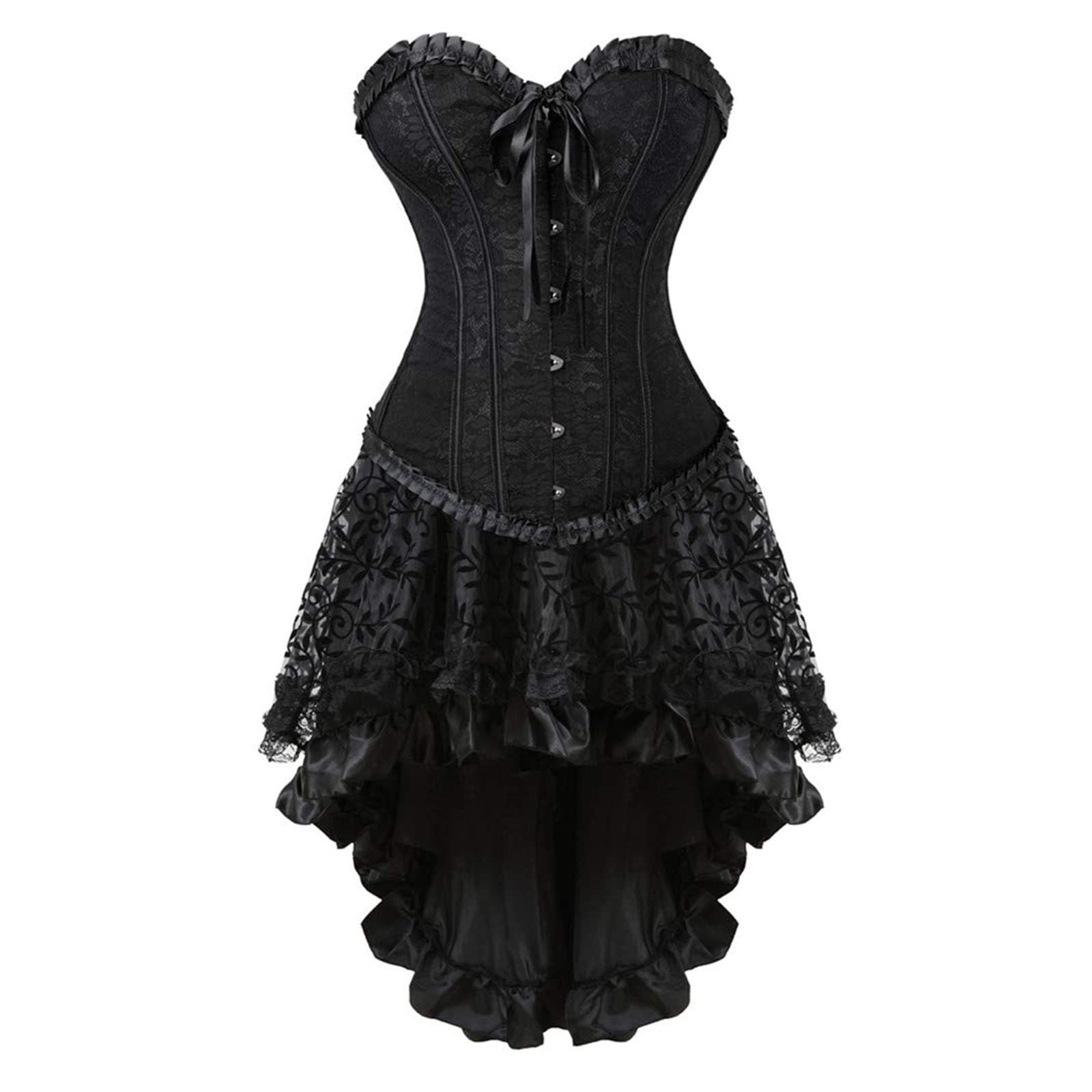 Sexy Medieval Gothic Lingerie Set for Women - Mesh Bodysuit with Peplum Skirt & Long Underwear | Perfect for Cosplay, Halloween & Gothic Fashion