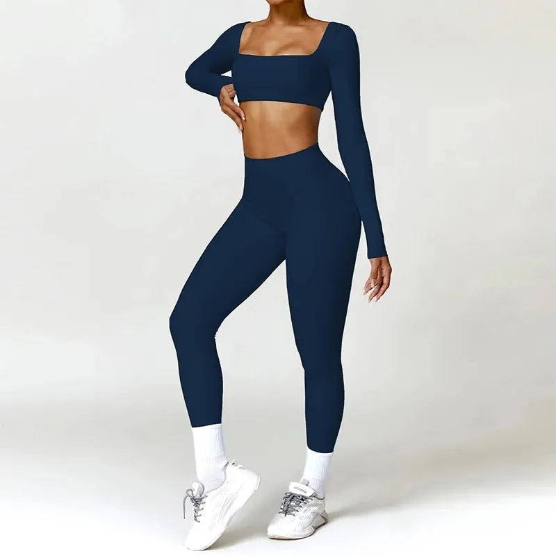 2PCS Women's Quick Dry Yoga Outfit - Long Sleeve Workout Top & Pants Set for Gym, Running, Pilates | Moisture Wicking Activewear for Yoga, Fitness & Casual Wear