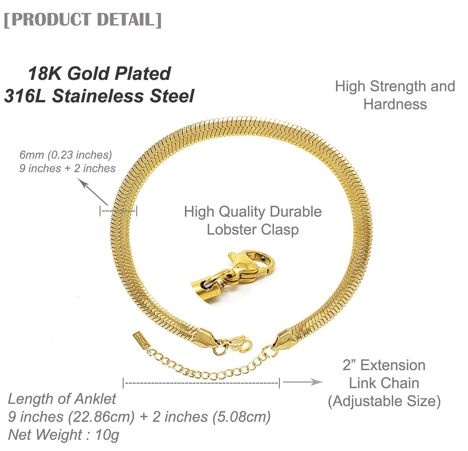 Stainless Steel Cuban Rope Chain Anklet for Women - Adjustable Ankle Bracelet, Durable & Hypoallergenic Jewelry for Beach, Party & Everyday Wear