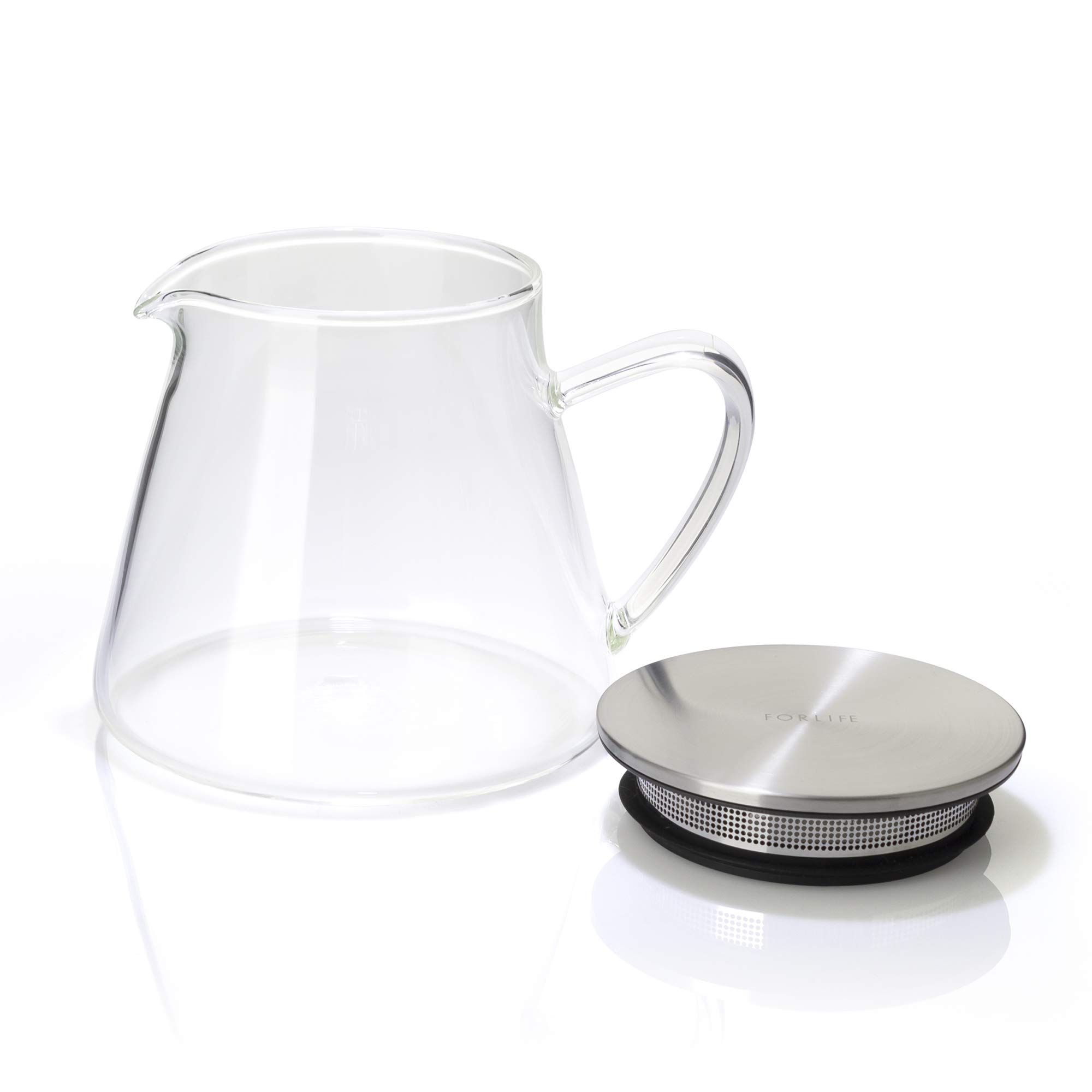 Four Life 841 Heat Resistant Glass Teapot - 18.9 fl oz (532 ml) Capacity for 3 Cups with Lid & Tea Strainer | Microwave & Dishwasher Safe, One-Handed Pouring | Perfect for Loose Leaf Tea Brewing, Iced Tea Making & Office/Home Use