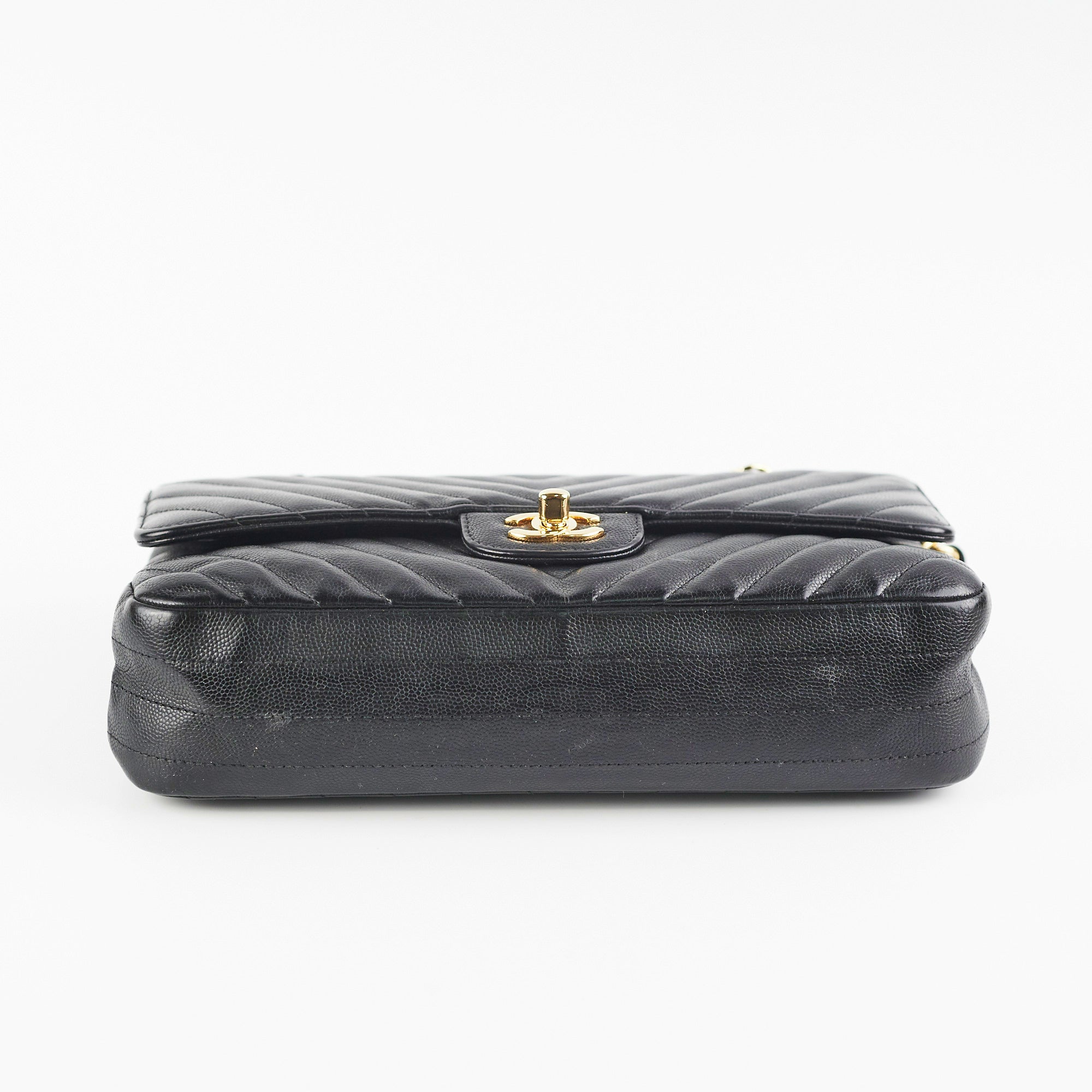Chanel Chevron Classic Flap Bag Medium/Large Black Leather Handbag for Women - Perfect for Work, Evening Events & Luxury Fashion Accessories