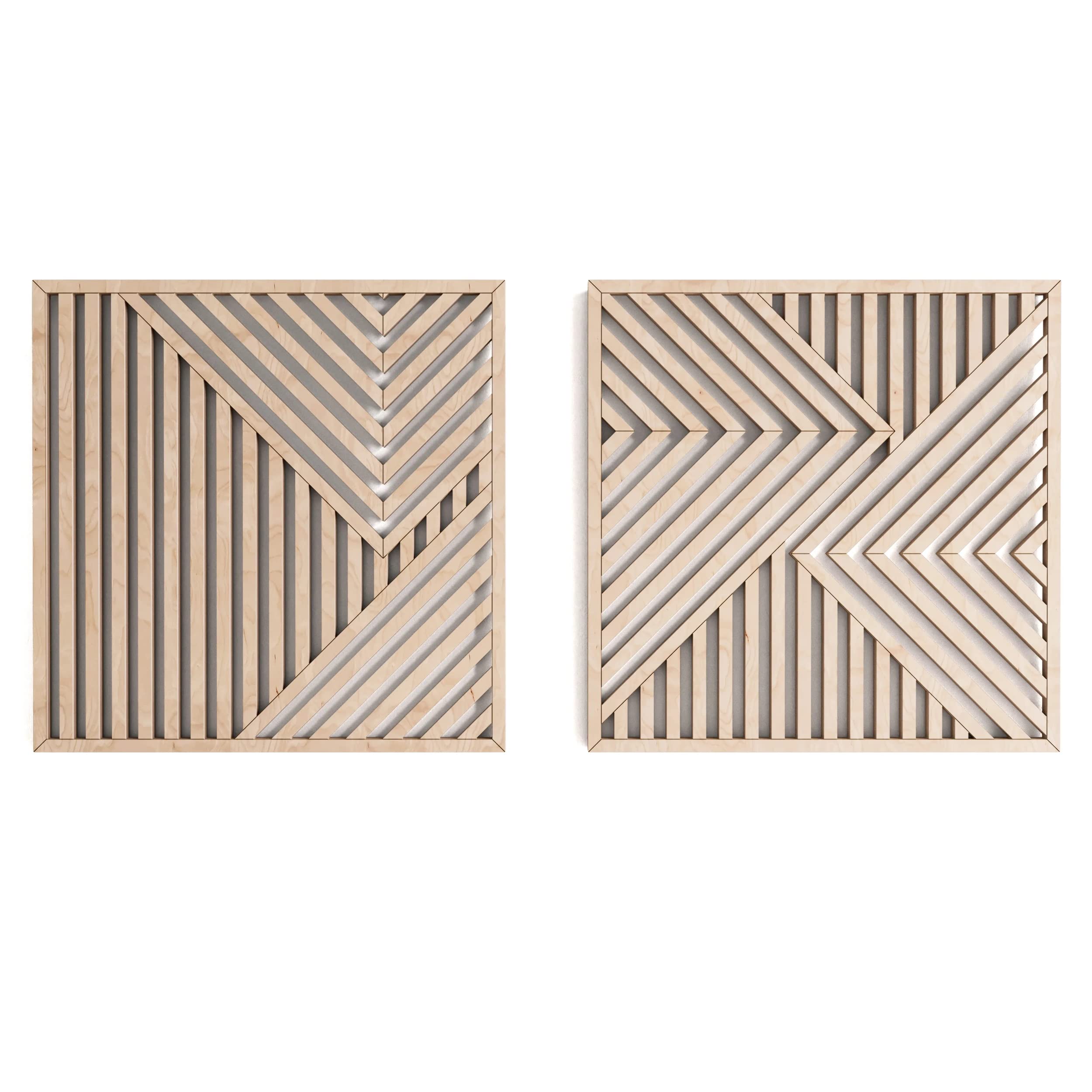 Modern Wood Wall Art Set of 2 - Abstract Rustic Wooden Panels for Home & Office Decor - 22