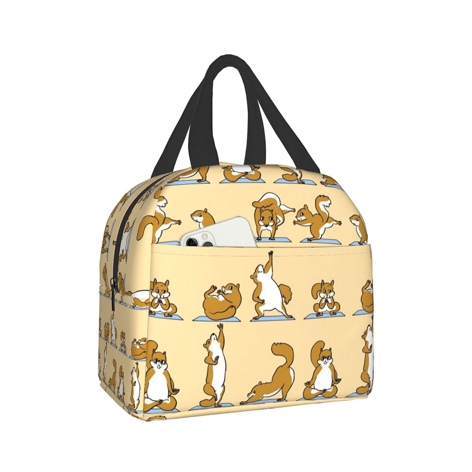 Insulated Squirrel Yoga Lunch Bag for Women & Men - Thermal Cooler Tote for Work, Picnic, Beach, Boating & Fishing - Leakproof Lunch Box with Adjustable Strap