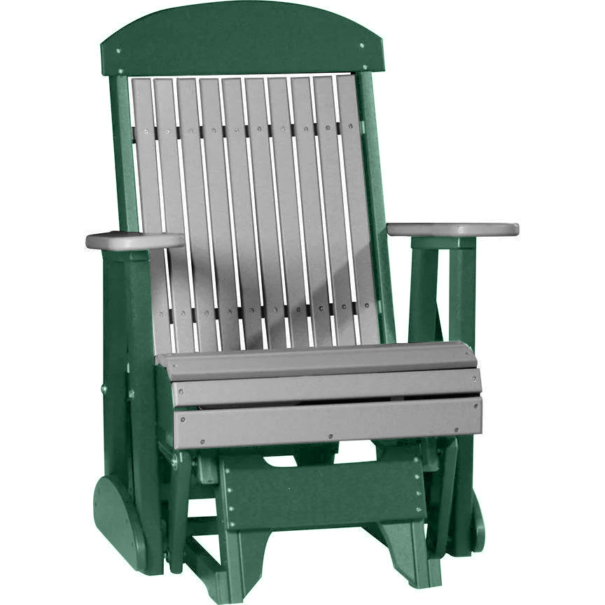 LuxCraft Gray 2 Foot Classic Highback Recycled Plastic Glider Chair - Outdoor Patio Furniture for Relaxing in Garden, Deck or Backyard