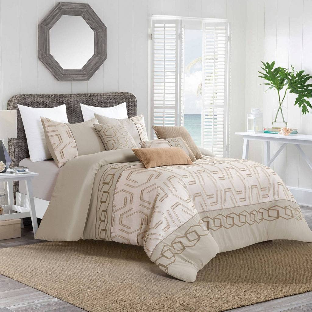 Libra Contemporary Jacquard Taupe Comforter Set - 7 Piece Queen Size Bedding Set for Modern Bedrooms | Soft Luxury Jacquard Duvet Cover with Pillow Shams