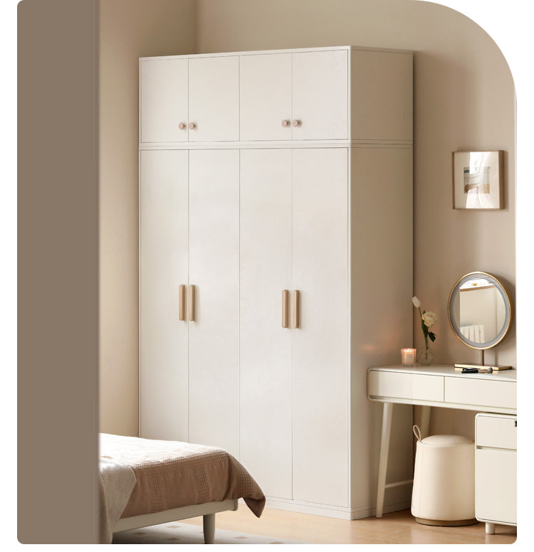 Pine Solid Wood Wardrobe - Cream Style Modern Closet for Bedroom, Living Room & Office Storage