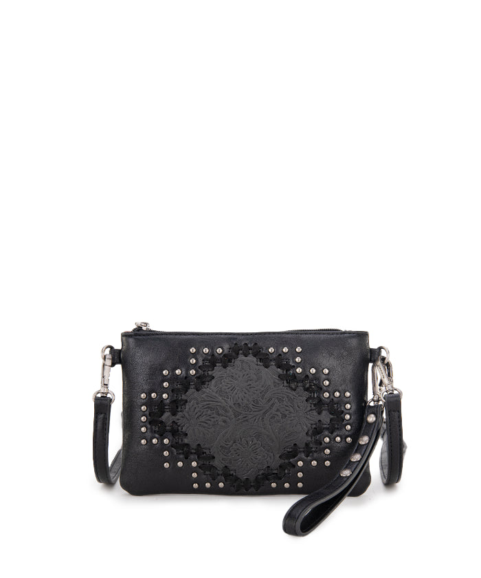 Montana West Genuine Leather Tooled Studded Crossbody Bag for Women - Stylish Western Boho Purse for Daily Use, Travel & Shopping