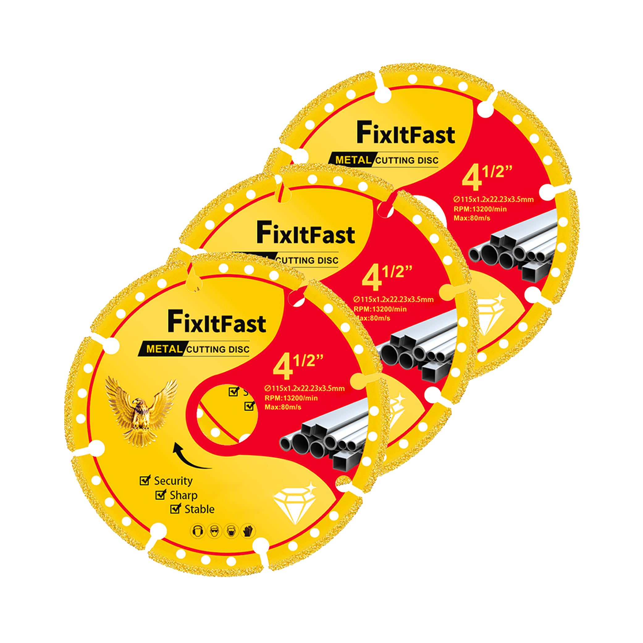 3 Pack Diamond Cutting Wheel 4.5 x 7/8 Inch with 4/5