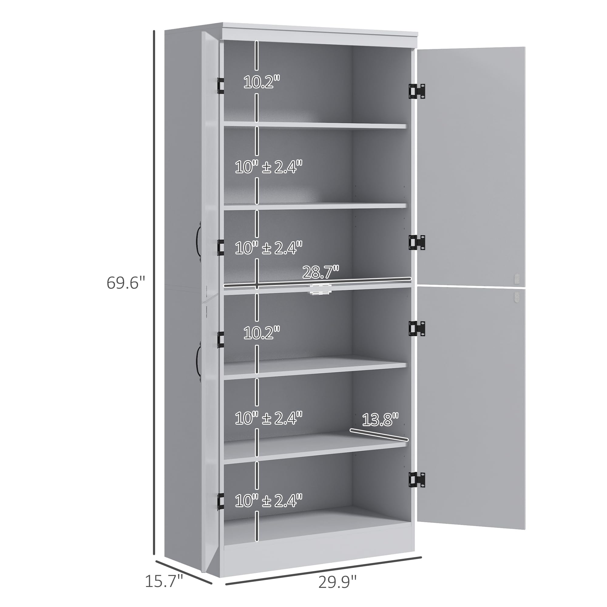 HOMCOM 70 Inch Freestanding Kitchen Pantry Cabinet with 4 Doors & 2 Adjustable Shelves, Large Storage Cabinet for Dining Room, Living Room, or Office - Modern Gray Finish | Perfect for Organizing Food, Dishes, and Household Items