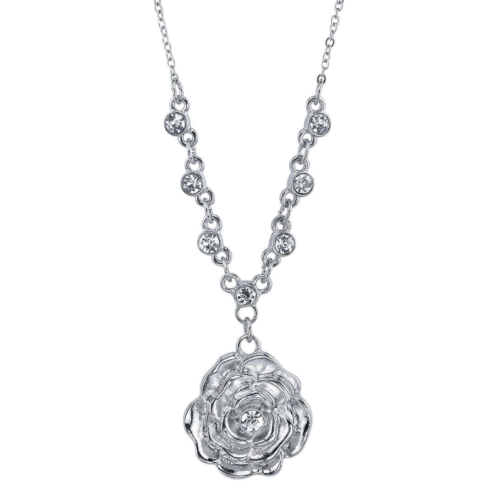 Bellesa Crystal Flower Pendant Necklace - 16