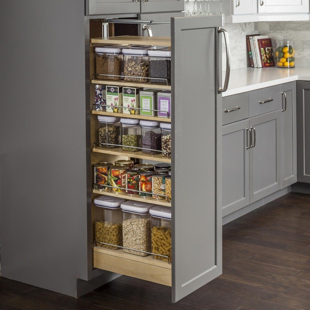 Solid Wood Pull-Out Pantry Cabinet Organizer - 8.5