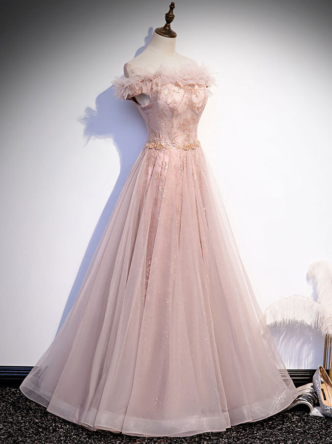 Elegant Pink Tulle Long Prom Dress - A-Line Formal Graduation Gown for Women | Perfect for Homecoming, Prom Night & Special Occasions