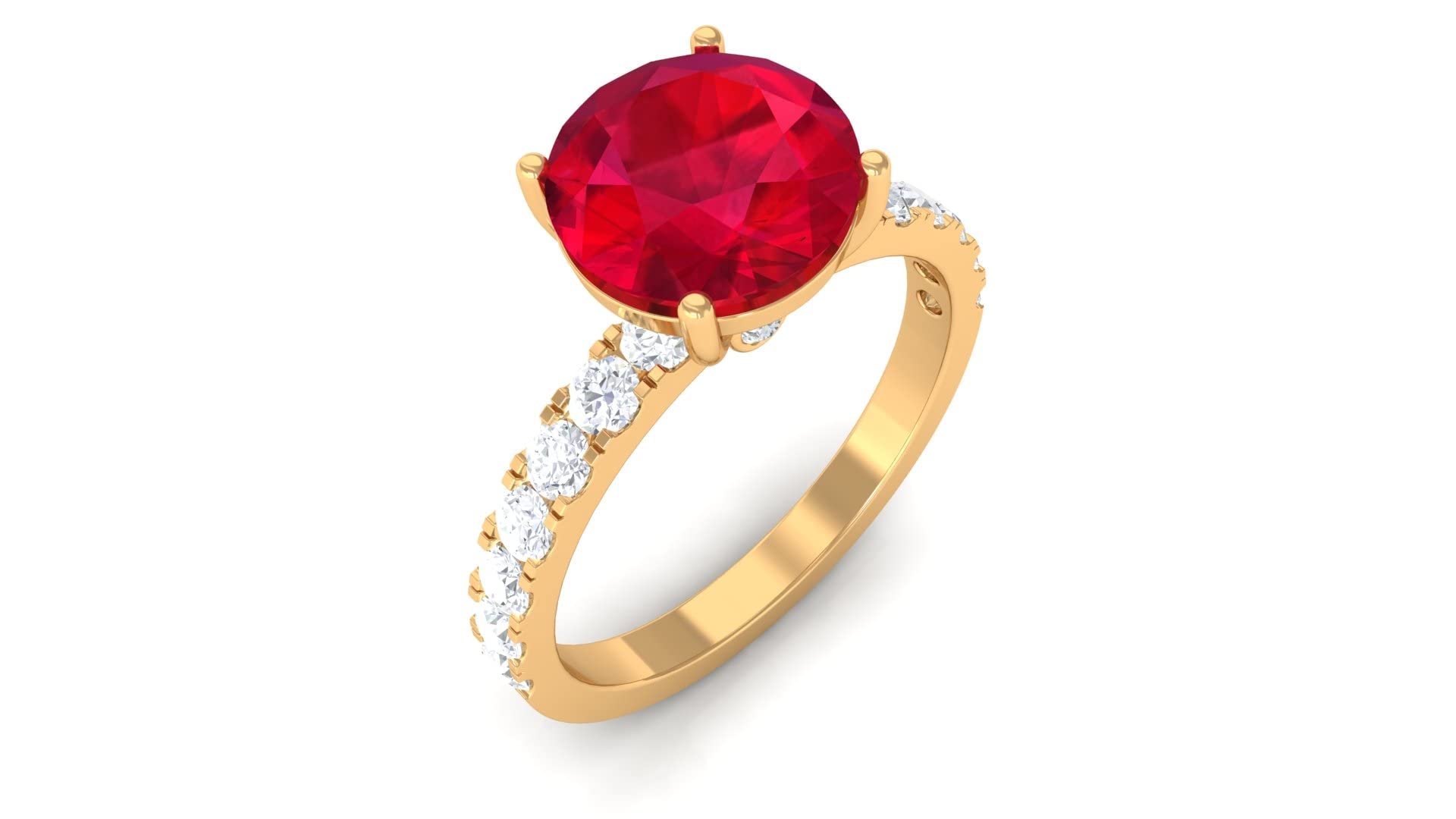 3.5 CT Lab-Created Ruby & Moissanite Ring - 8mm Solitaire in 14K Solid Gold - Certified for Authenticity - Perfect for Engagement, Anniversary & Special Occasions