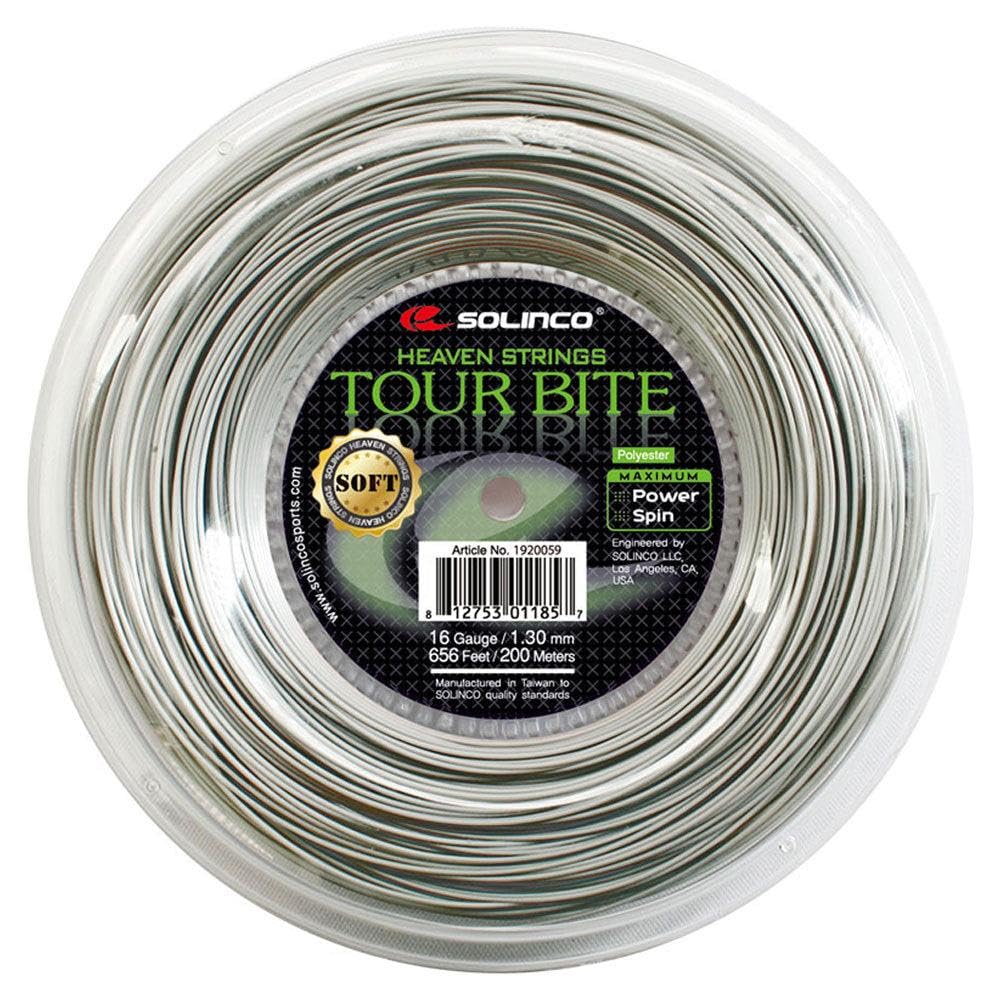 Solinco Tour Bite Soft Tennis String Reel - 18 Gauge Light Silver | High Performance Polyester String for Control & Spin | Perfect for Competitive Players & Tournament Play