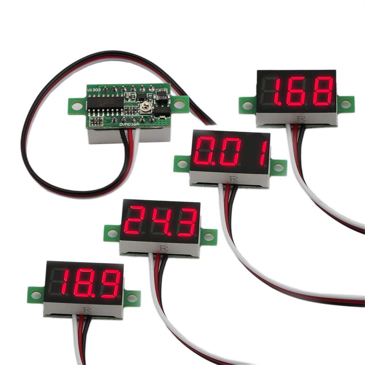 bayite 5-Pack Digital Mini Voltmeter 0-30V DC, Calibratable 3-Wire Voltage Tester with 0.36
