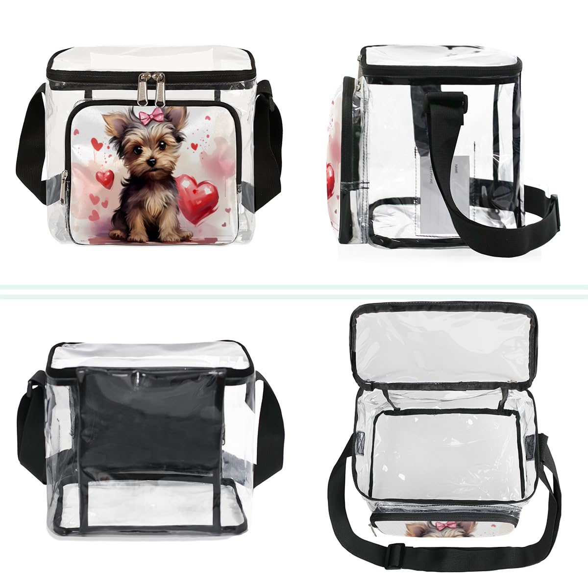 GzLeyigou Clear Transparent Dog Heart Tote Bag with Handles - Crossbody Shoulder Lunch Bag for Outdoor, Travel, Picnic, Concerts & Sports Events (Stadium Approved) - Perfect for Pet Lovers, Beach Days & Festival Essentials