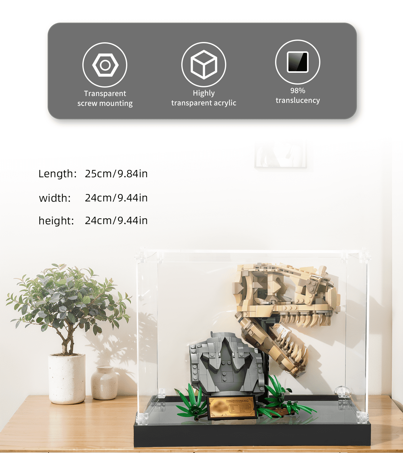 LEGO Dinosaur Fossils Display Case for T. rex Skull 76964 - Perfect for Showcasing Collectible LEGO Sets at Home or Office
