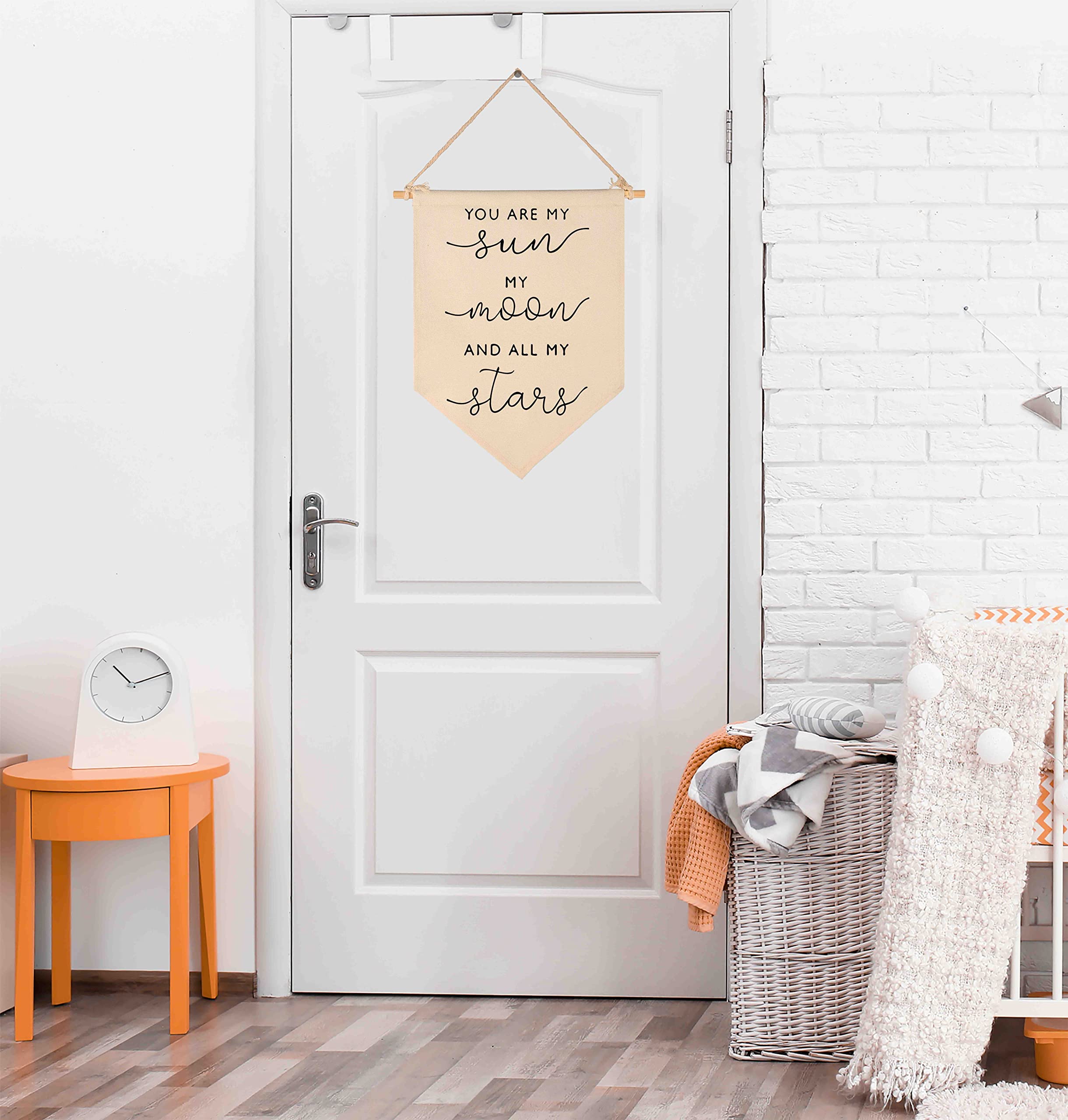 Nursery Wall Art - Sun Moon Stars Canvas Banner for Baby Kids Room Decor