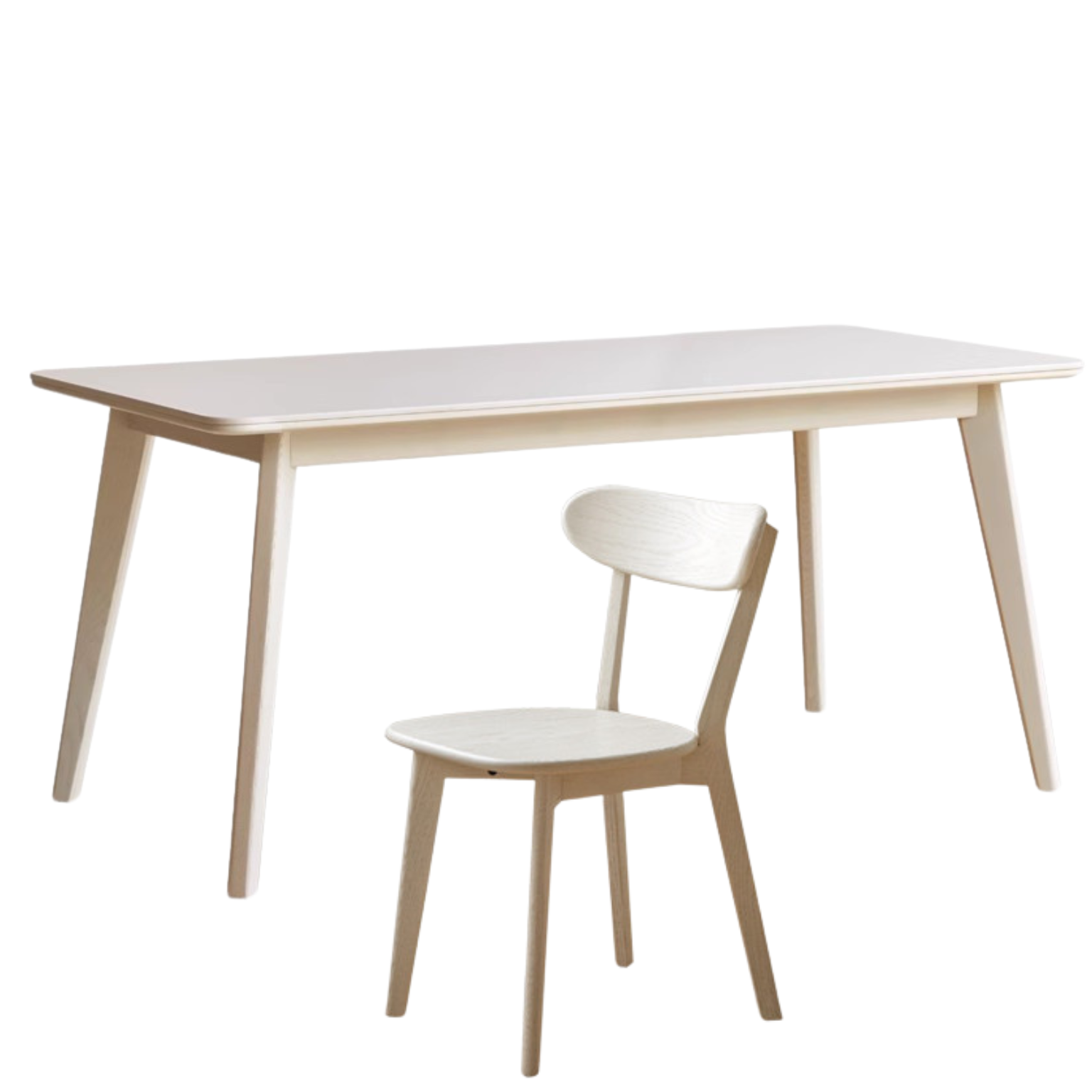 Birch Solid Wood Dining Table - Cream Wind White Finish - Modern Farmhouse Style for Kitchen, Dining Room & Small Spaces
