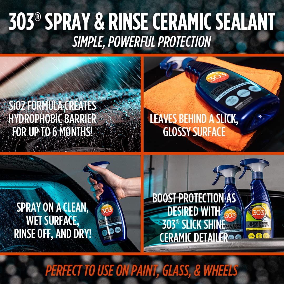 303 Products Spray & Rinse Ceramic Sealant - Quick Water-Activated SiO2 Ceramic Coating for Cars - 6 Months Protection & Water Repellent - Easy to Apply 16oz (Pack of 1) - Perfect for Car Detailing, Paint Protection & Long-Lasting Shine