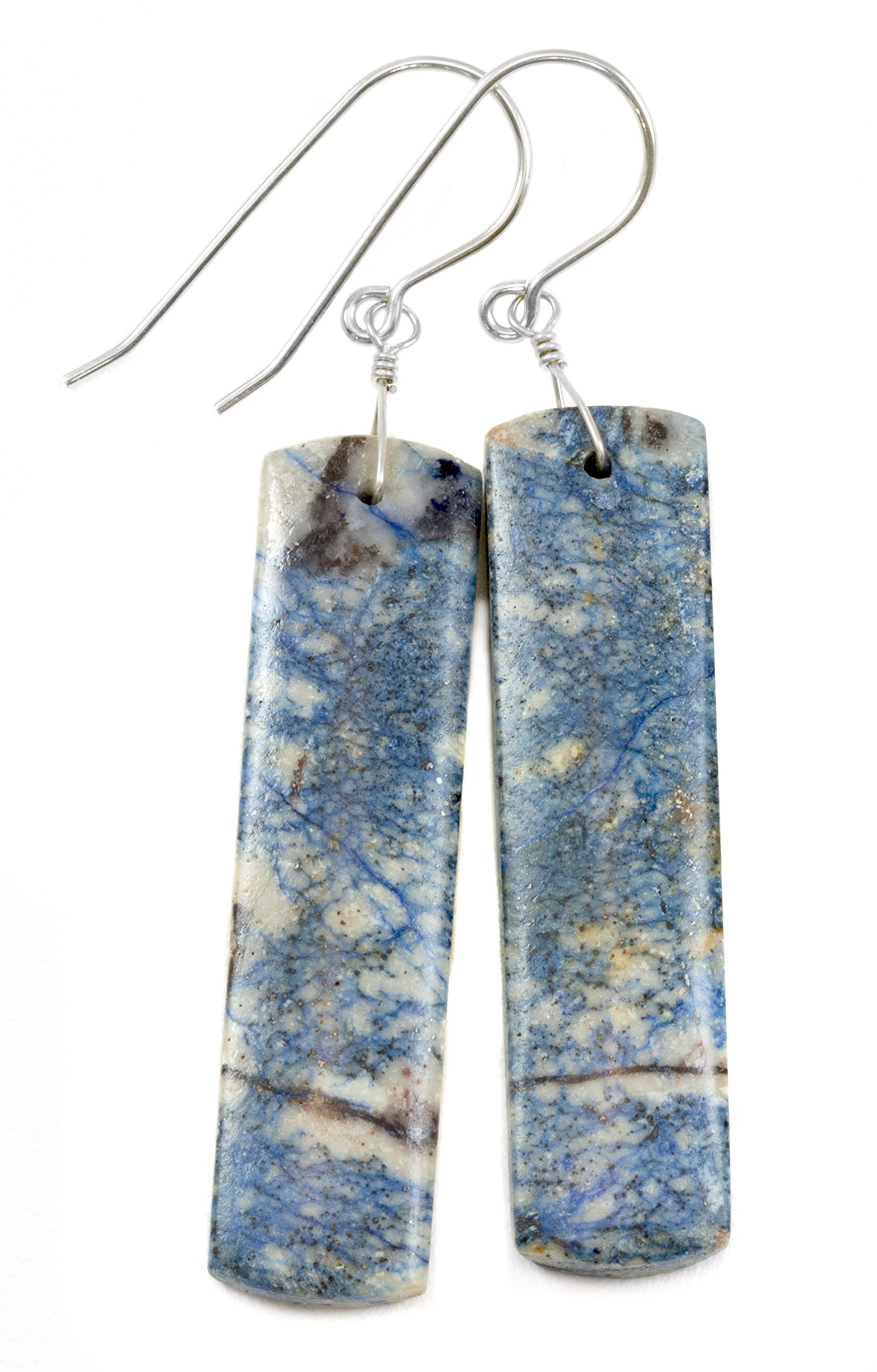 Azurite Earrings for Women - Lightning Blue Marbled Rectangle Long Smooth Matte Drop Earrings - Elegant Dangle Earrings for Party, Wedding & Everyday Wear
