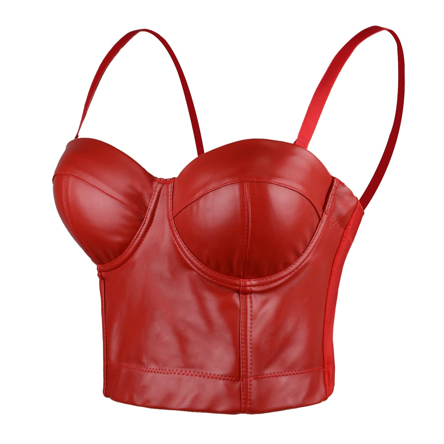 ELLACCI Women's PU Leather Bustier Crop Top - Gothic Punk Push Up Corset Bra in Black | Perfect for Gothic Fashion, Punk Outfits & Nightclub Wear