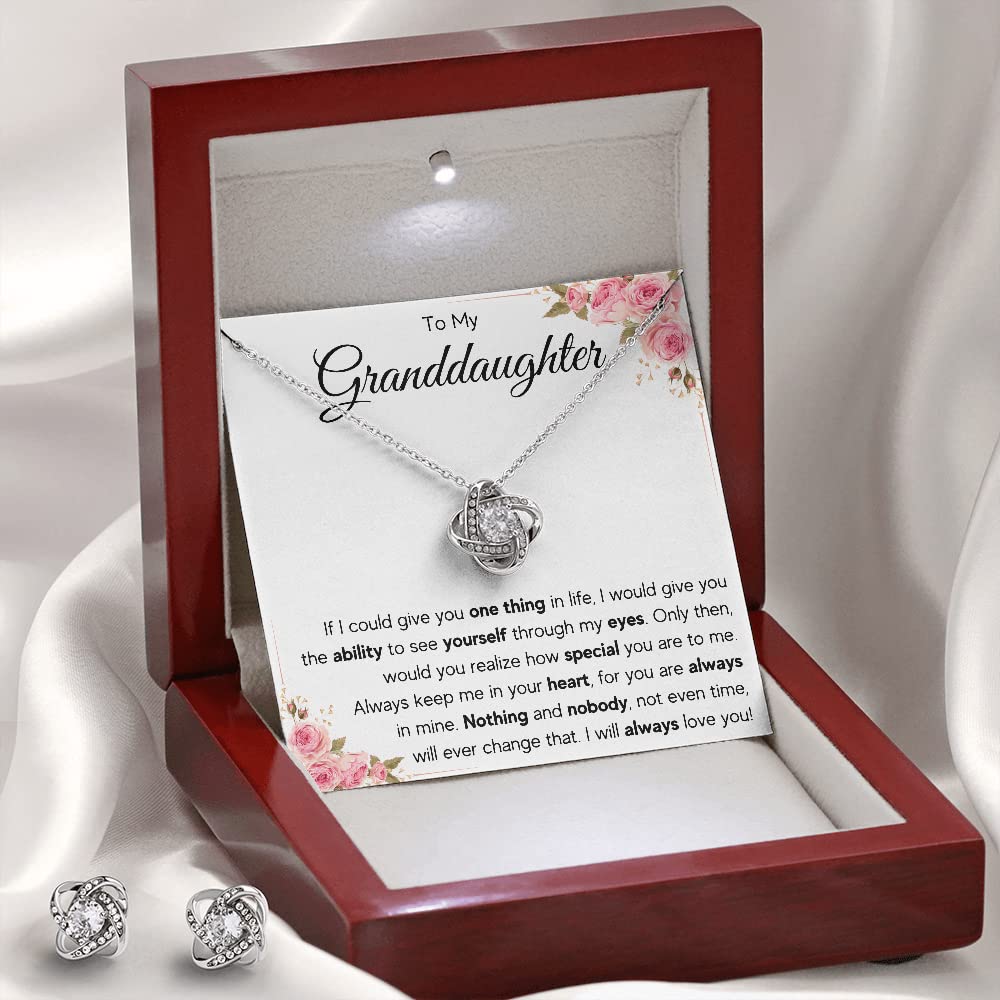 Personalized Granddaughter Necklace - Heartfelt Gift from Grandma or Grandpa for Graduation, Birthday - Engraved Pendant Jewelry with Message Card & Elegant Gift Box (Includes LED Box & Earrings) - Perfect for Special Occasions & Family Celebrations