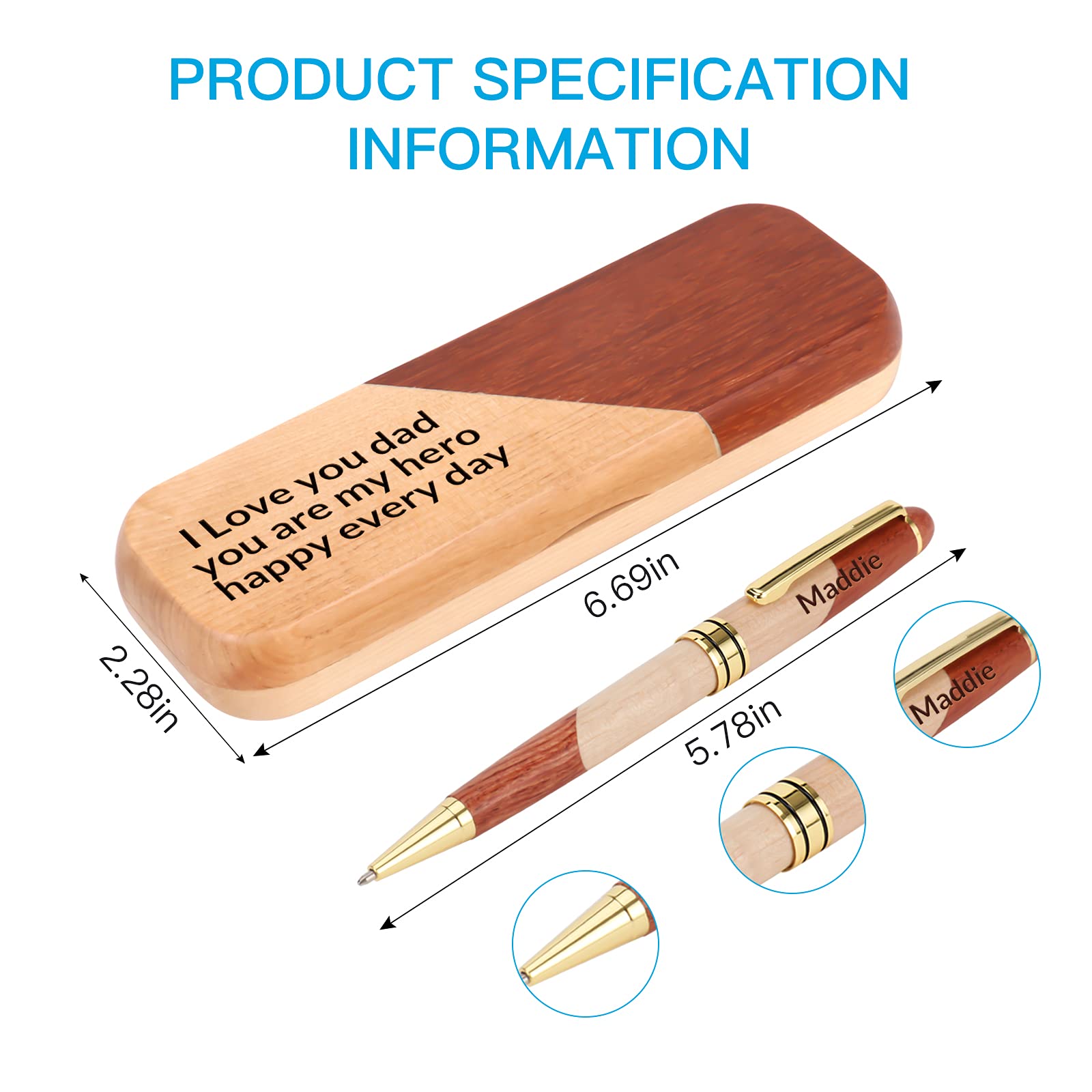 Premium Custom Engraved Luxury Wooden Ballpoint Pen Gift Set - Executive Business Pen with Case, Gel Ink Refills & Elegant Display Box (6.69 x 2.28in Case, 5.78in Pen) - Perfect for Corporate Gifts, Graduation Presents & Executive Writing Accessories