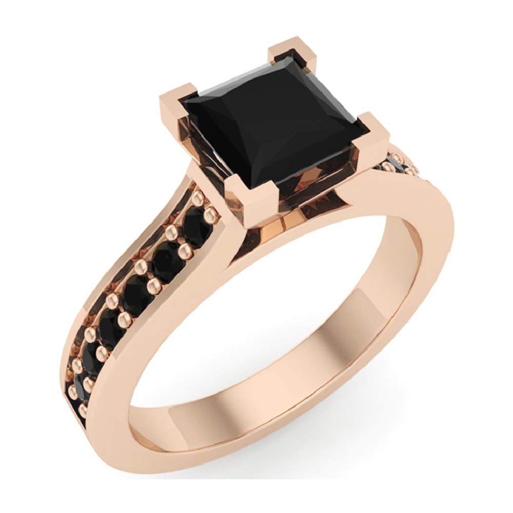 14K Gold Princess Cut Black Diamond Engagement Ring for Women - 1 Carat Total Weight, Perfect for Proposals, Anniversaries & Special Occasions
