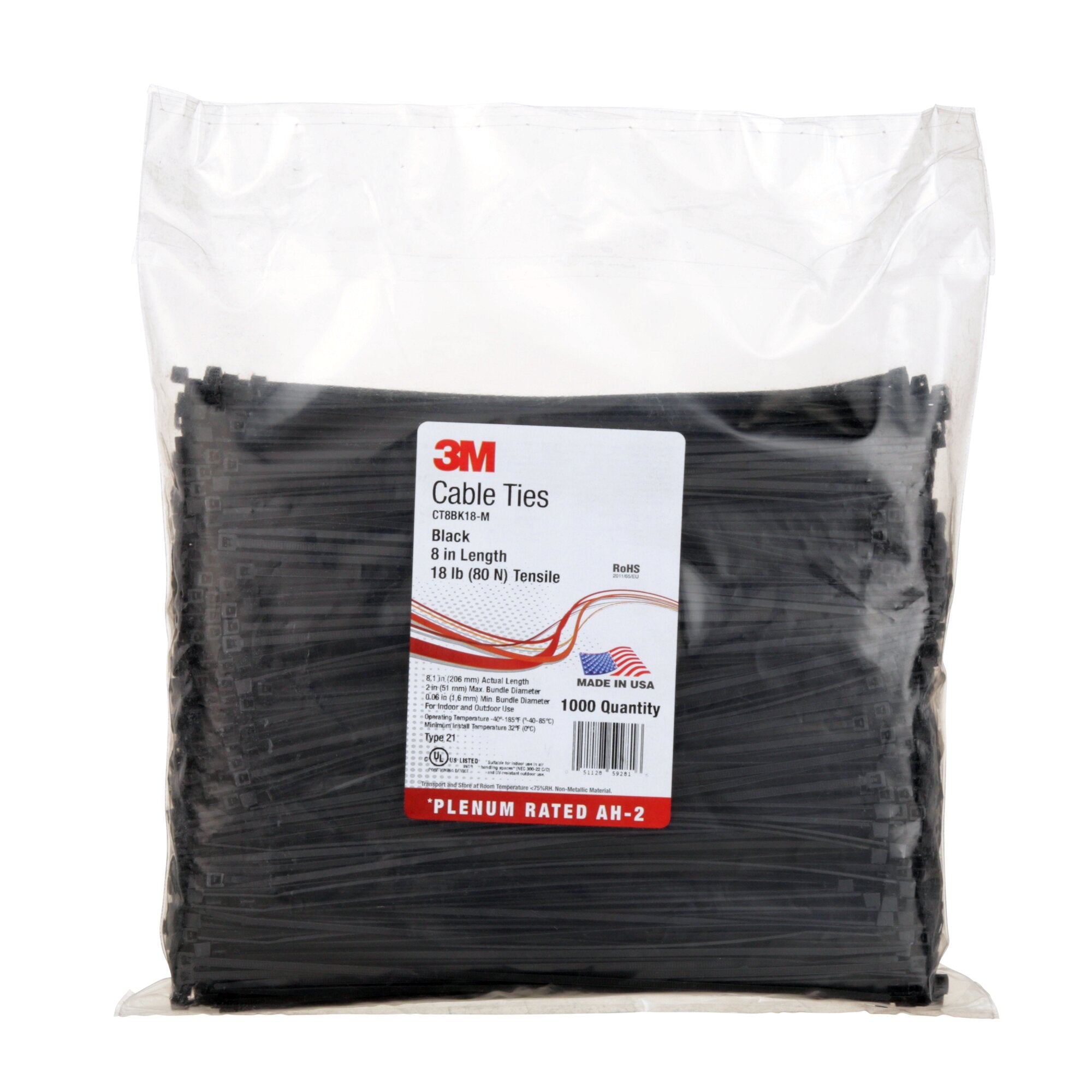 3M CT8BK18 Black Nylon Cable Ties - 8 Inch, 100-Pack - Heavy Duty Zip Ties for Organizing Wires, Cables, and Household Items - Ideal for Home, Office, and DIY Projects