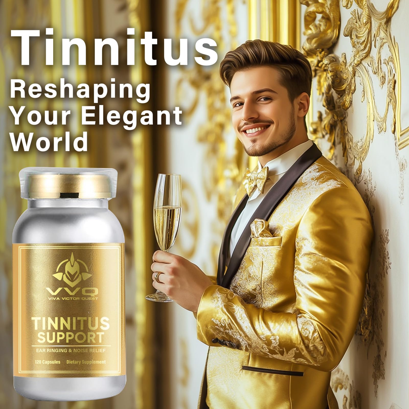 1200MG Tinnitus Relief Supplement for Ringing Ears - OTC Flavonoid Ear Health Vitamins with Bioflavonoids & Vitamin C (120 Caplets) - Supports Healthy Hearing & Reduces Ear Ringing for Better Sleep & Focus