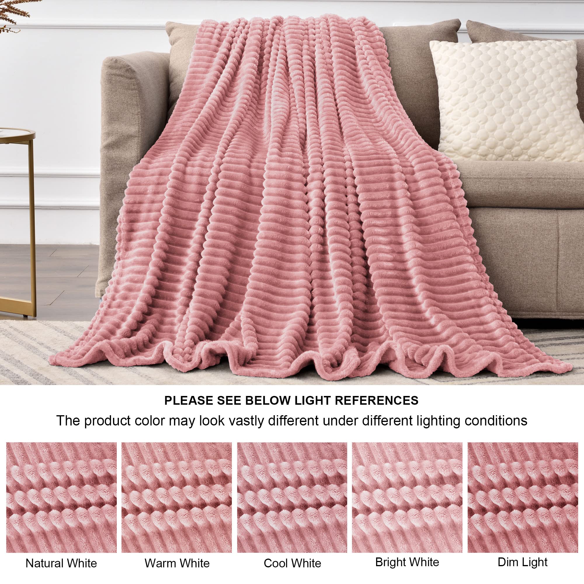 BEDELITE 3D Ribbed Jacquard Fleece Blanket - Twin Size 60x80 Inches - Ultra Soft & Warm Plush Fuzzy Blanket for Bed, Couch, Sofa - Lightweight Cozy Throw - Perfect for Winter Nights, Movie Time & Home Decor (Pink)