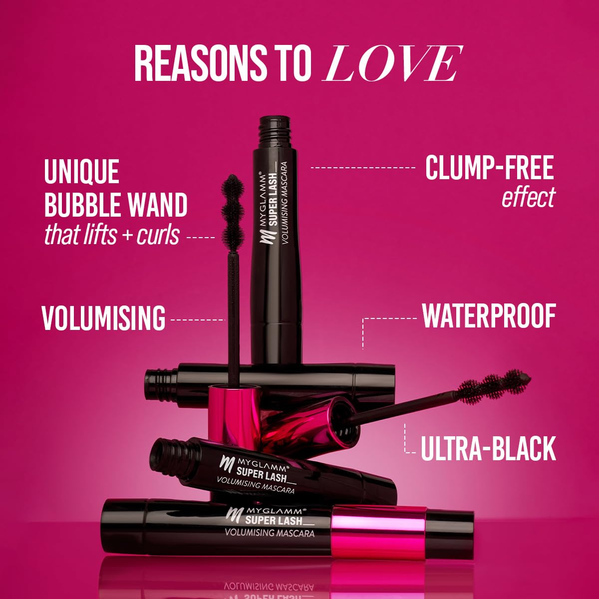MyGlamm Super Lash Volumizing Mascara - Waterproof, Long-Lasting, High Volume & Curling Mascara with Bubble Wand (9ml, Black) | Perfect for Daytime Wear, Night Out & Special Occasions