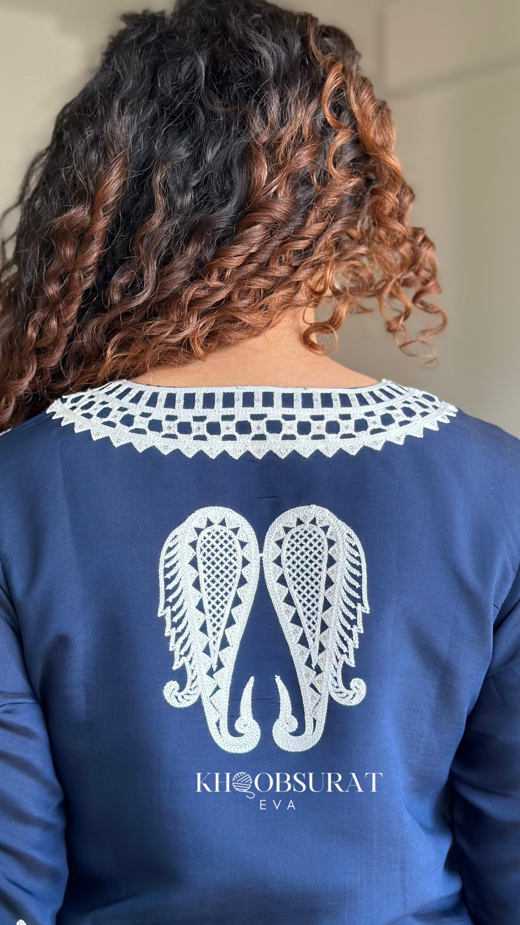 Sapphire Stitch Embroidered Blue Matching Outfit Set for Women - Elegant Lounge Wear & Casual Date Night Outfits