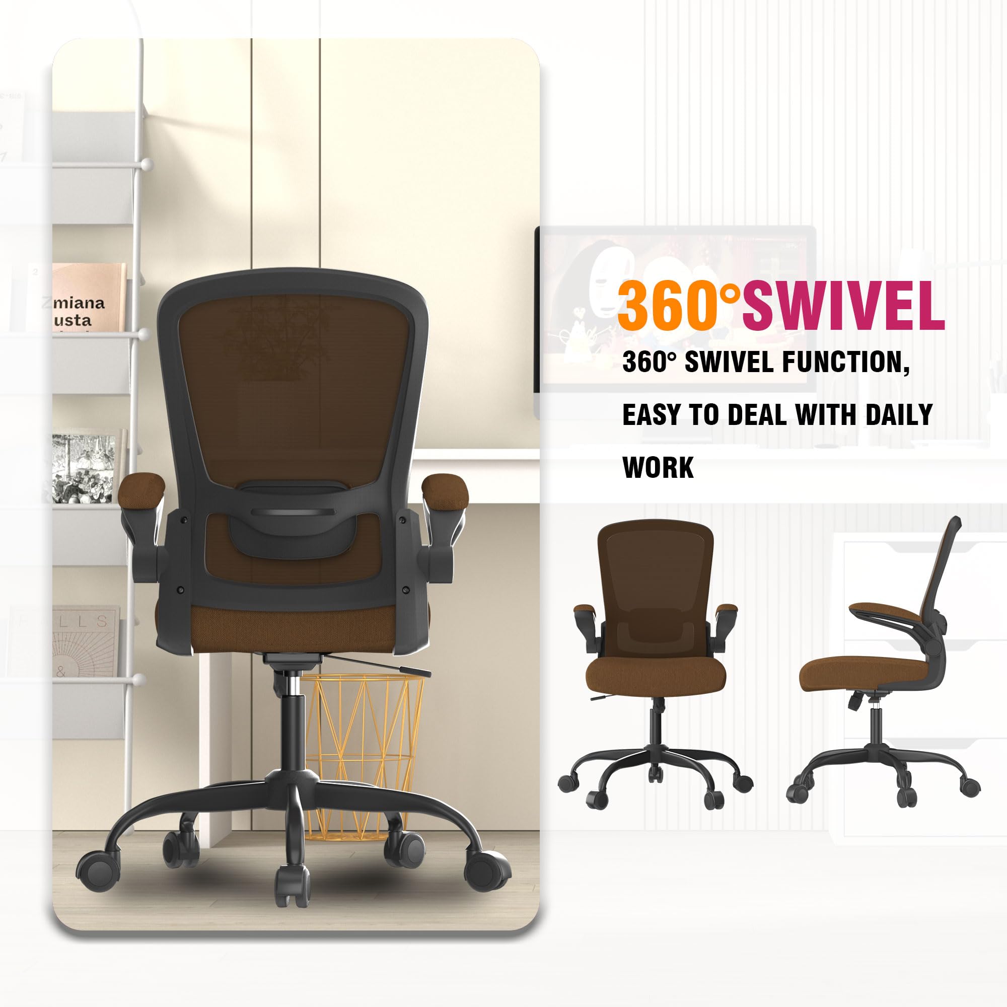 Ergonomic Office Chair with Adjustable Lumbar Support & Flip-Up Armrests - BIFMA Certified High Back Mesh Computer Desk Chair for Home Office | Perfect for Long Work Hours & Video Conferencing