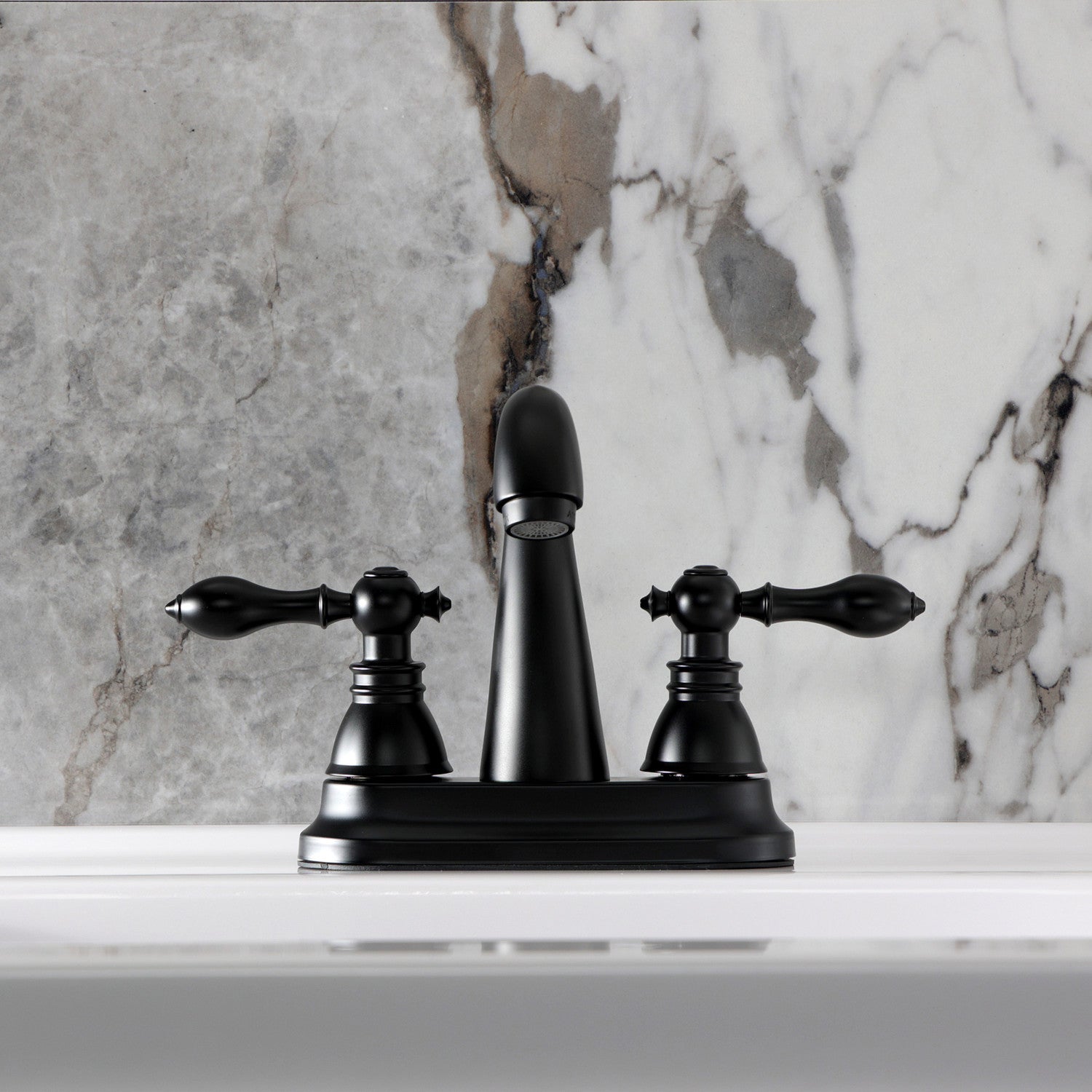 FSY5610ACL Matte Black Double Handle 3-Hole Deck Mount 4-Inch Centerset Bathroom Faucet with Pop-Up Drain - Classic American Design for Bathroom Sink Vanity Upgrade