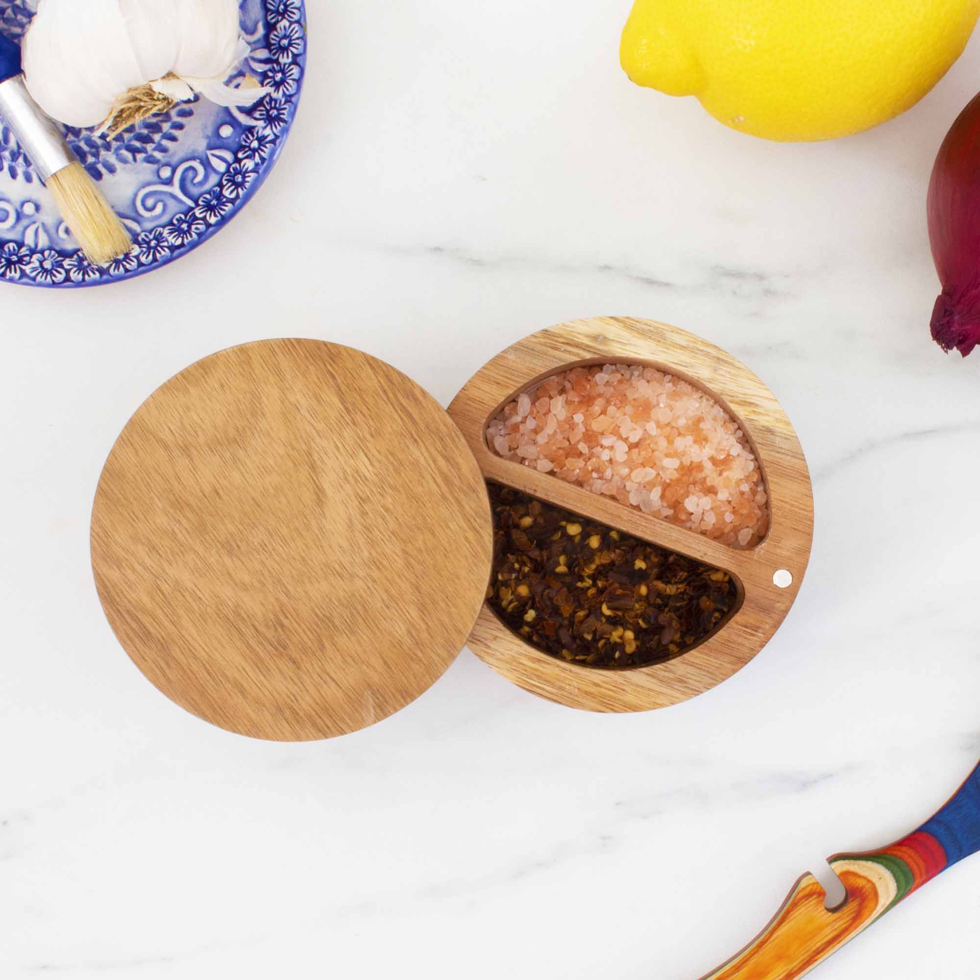 Rock & Branch® Duet Salt Cellar - 7 Oz. Ceramic Salt Box with Lid for Kitchen Countertop - Perfect for Cooking, Baking & Tabletop Seasoning