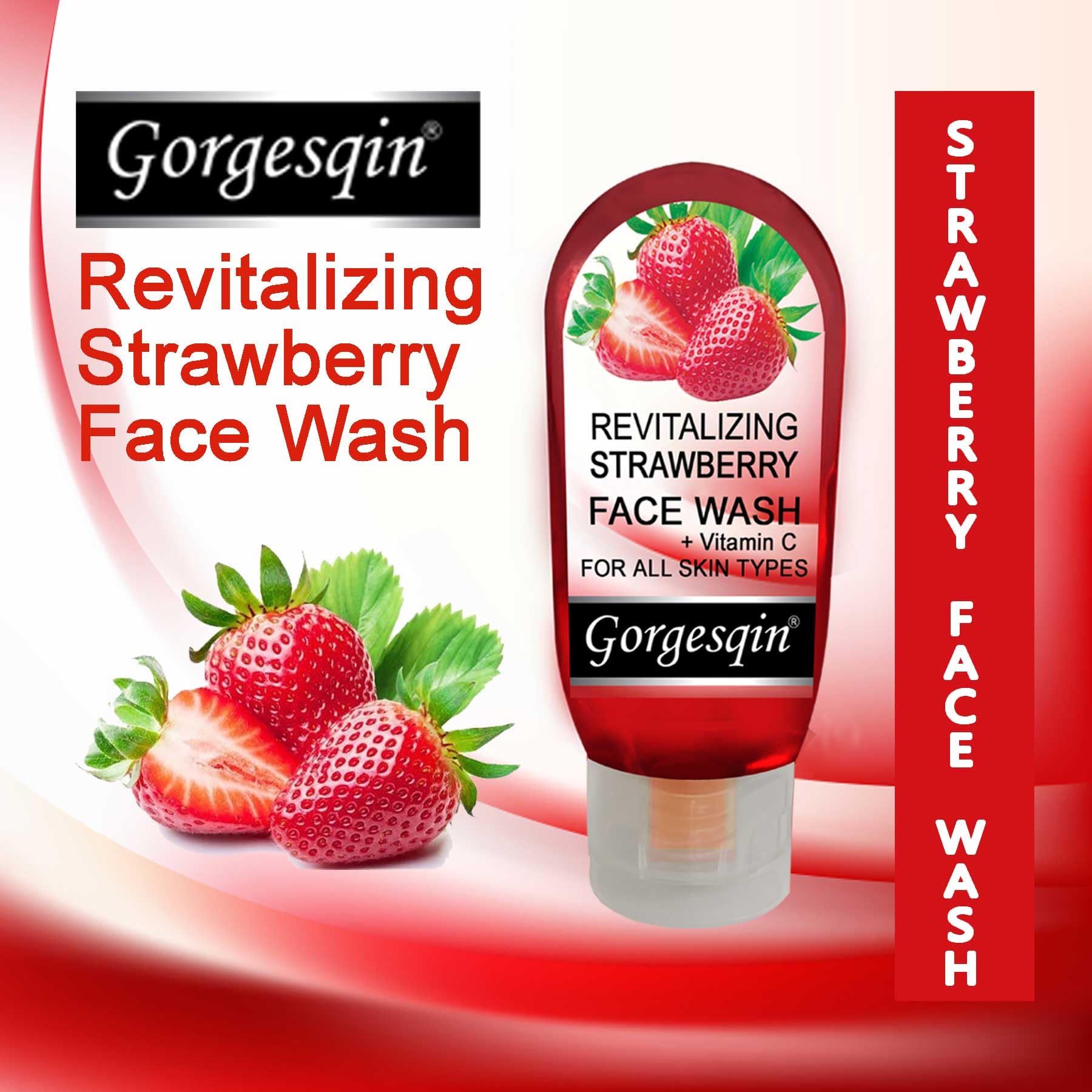 Gorgesqin Moisturizing & Revitalizing Face Wash - 100ml x 2 (Strawberry Scent, 200ml Total) | Gentle Cleanser for Dry & Sensitive Skin | Perfect for Morning & Night Skincare Routine